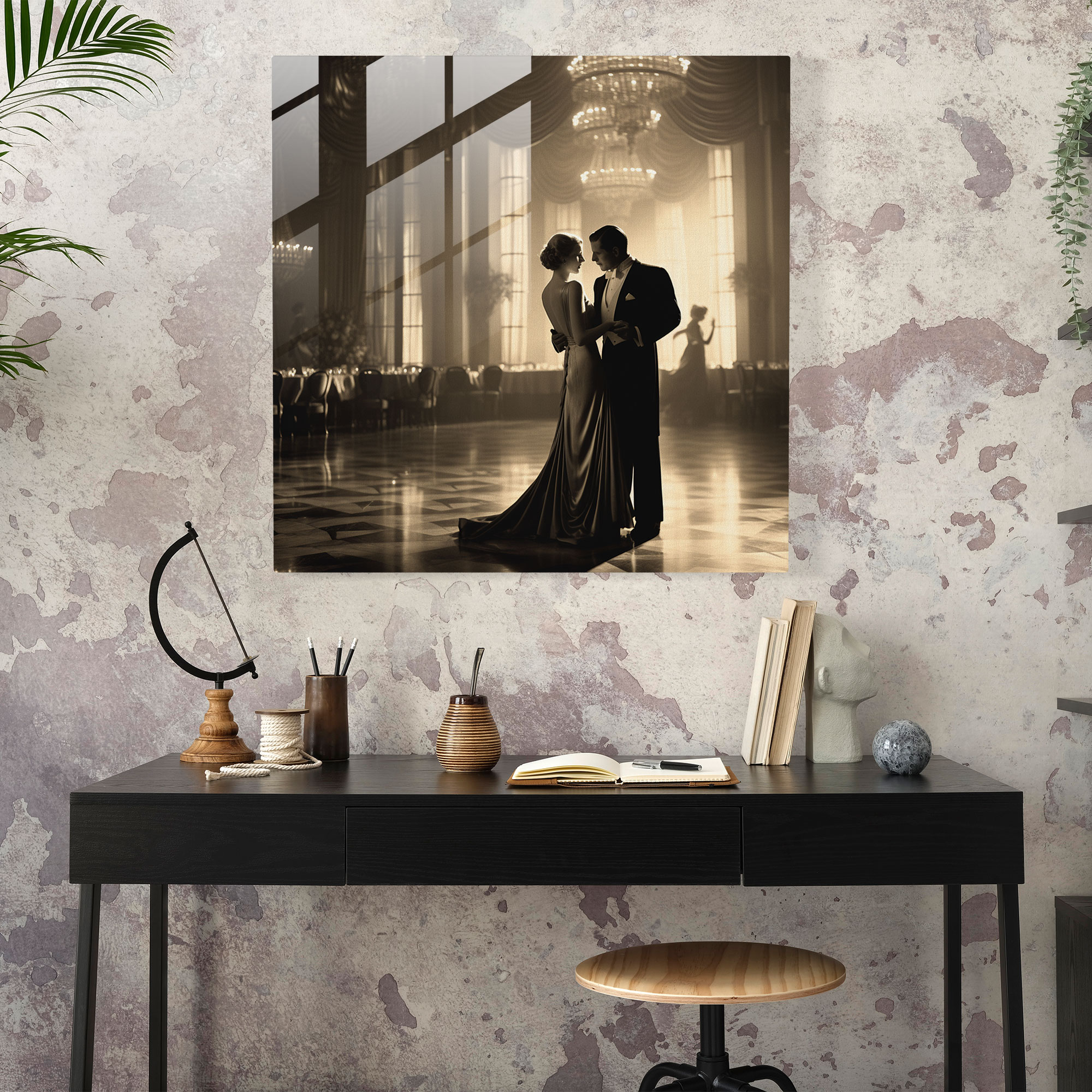 Classic Ballroom Glass Print - Classic, Vintage Photograph, Classic, Glass Wall Art