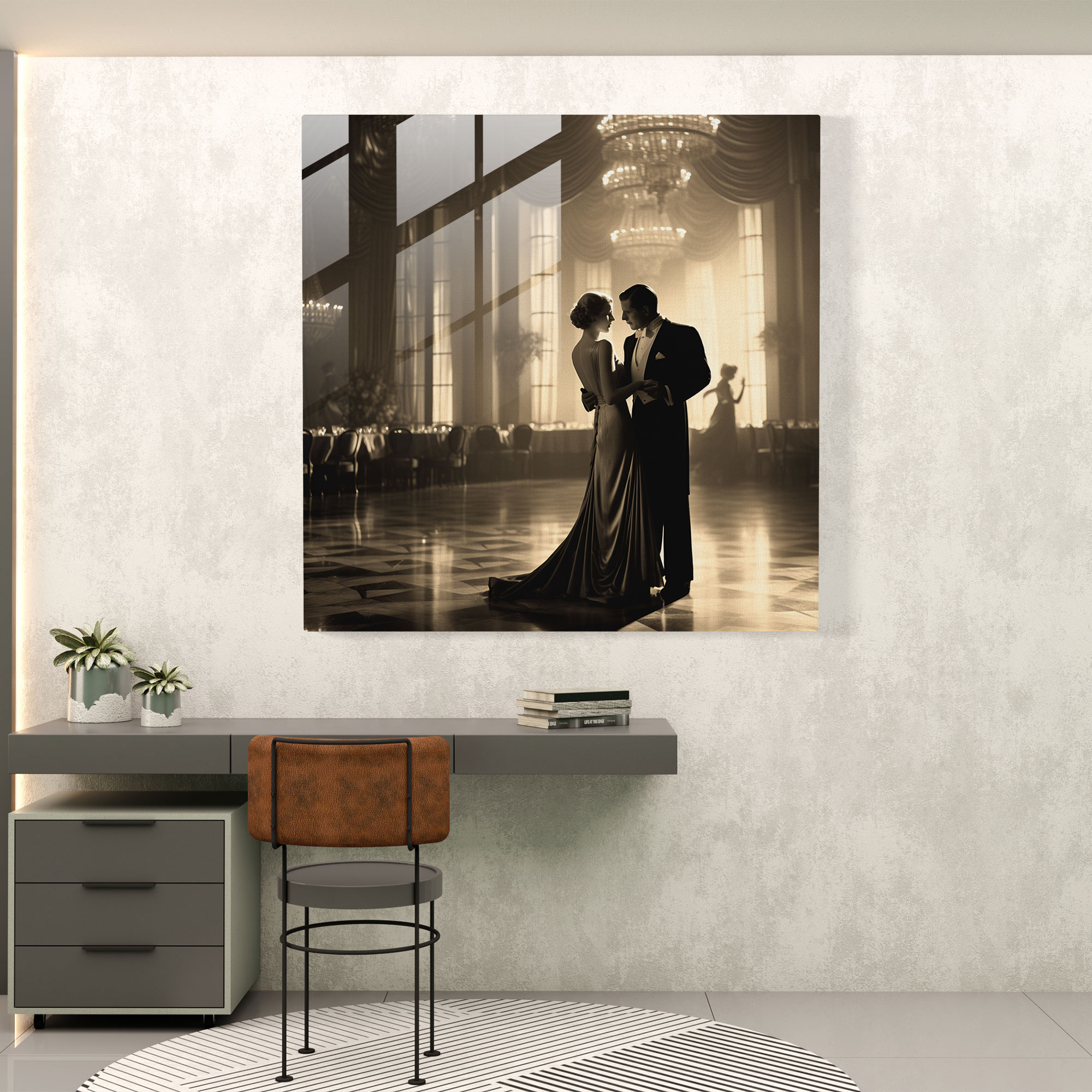 Classic Ballroom Glass Print - Classic, Vintage Photograph, Classic, Glass Wall Art
