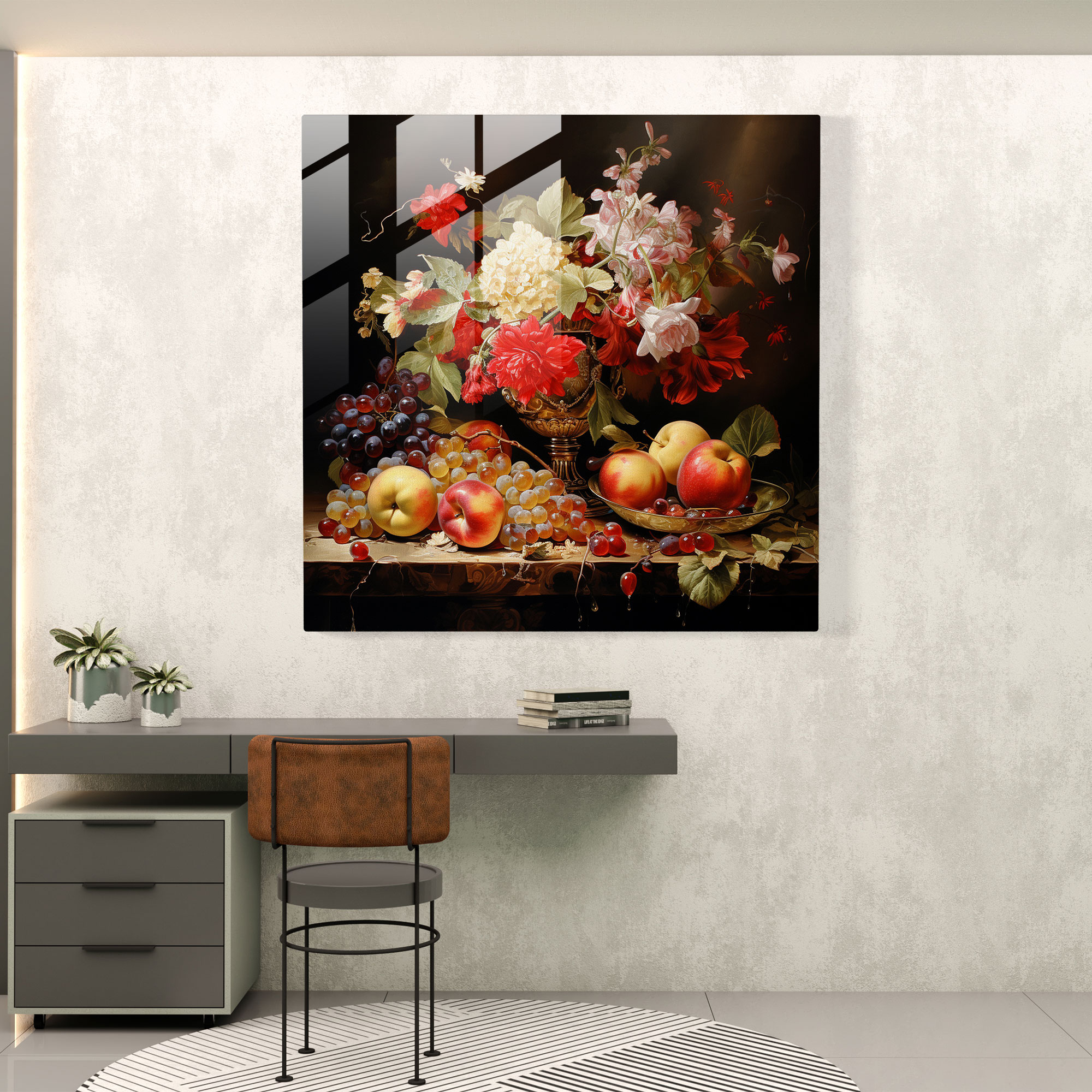 Classic Still Life Glass Print - Classic, Modern Art, Abundance, Beauty