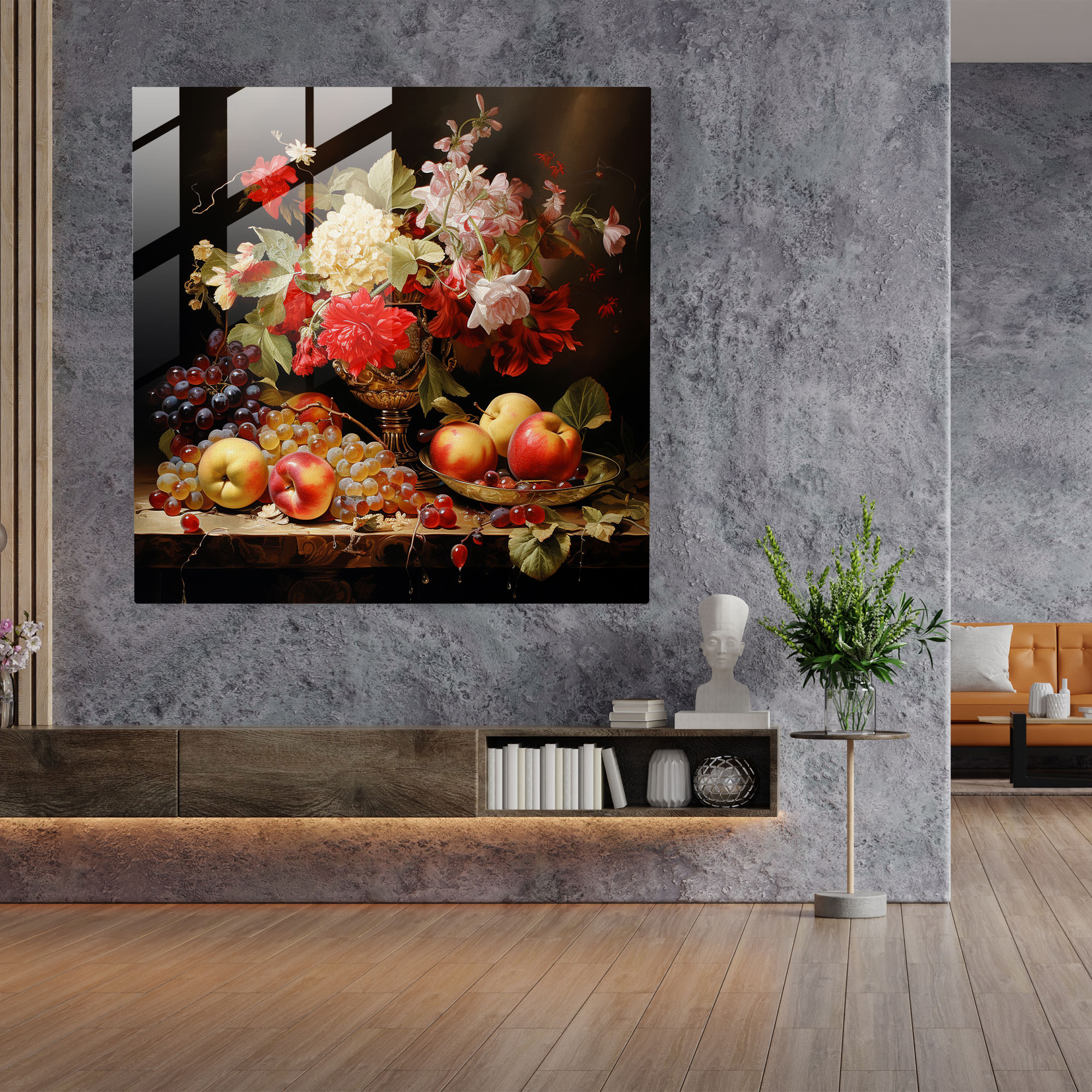 Classic Still Life Glass Print - Classic, Modern Art, Abundance, Beauty