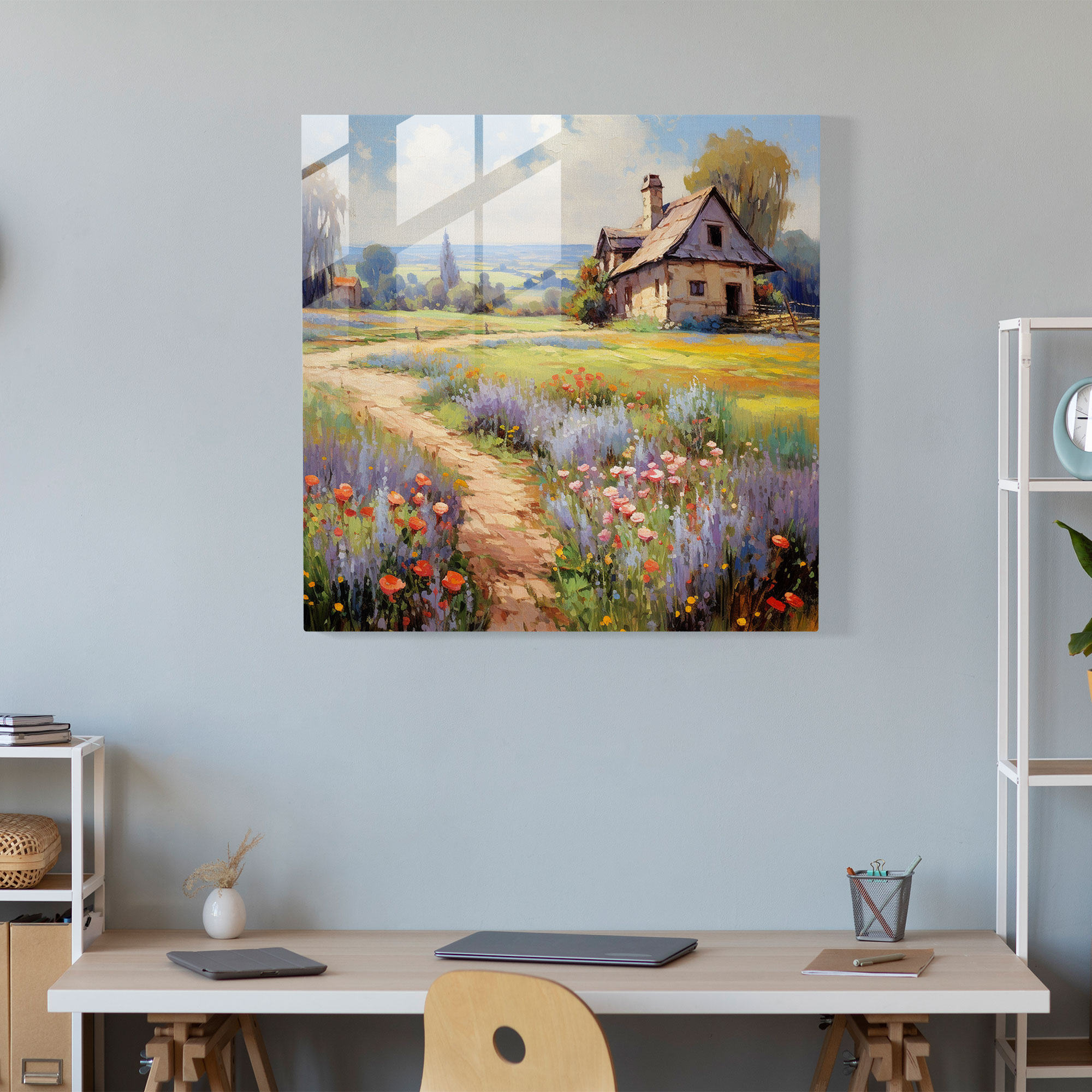 Classic Landscape Glass Print - Classic, Picturesque Cottage, Classic, Glass Print