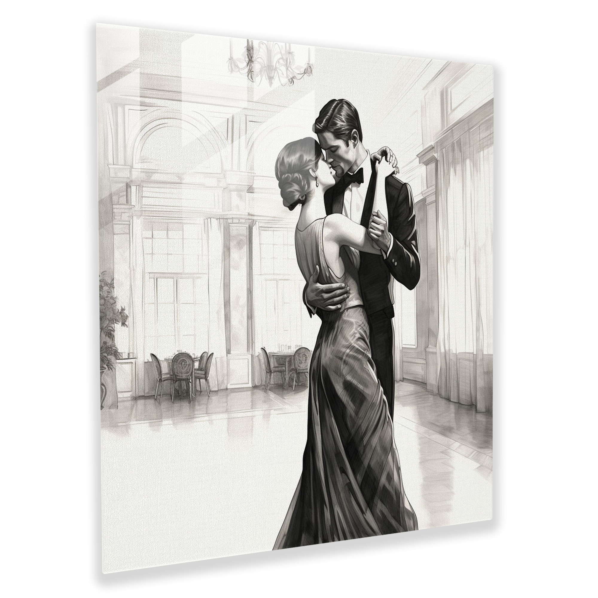 Classic Black And White Sketch Glass Print - Classic, Elegance, Romance, Classic