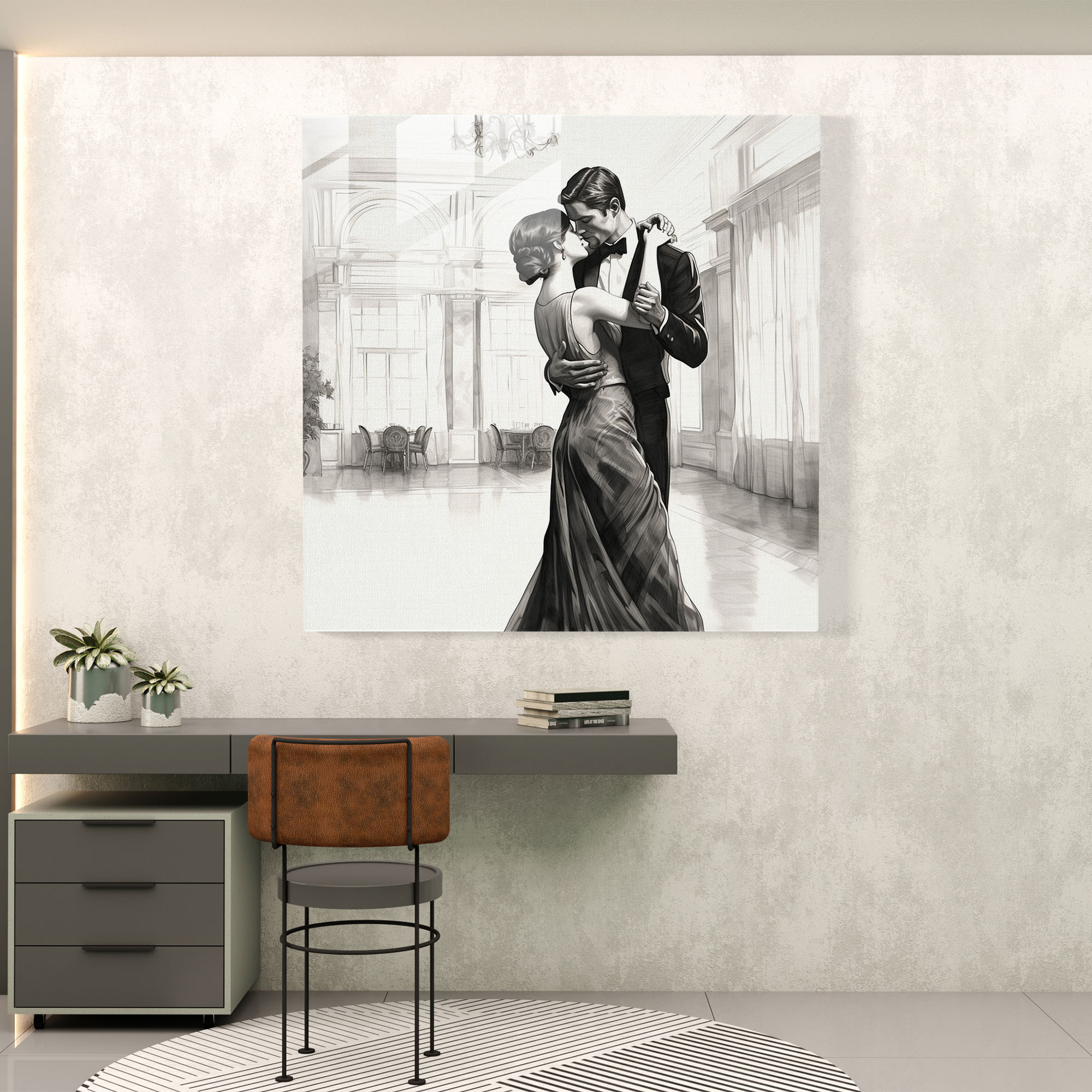 Classic Black And White Sketch Glass Print - Classic, Elegance, Romance, Classic