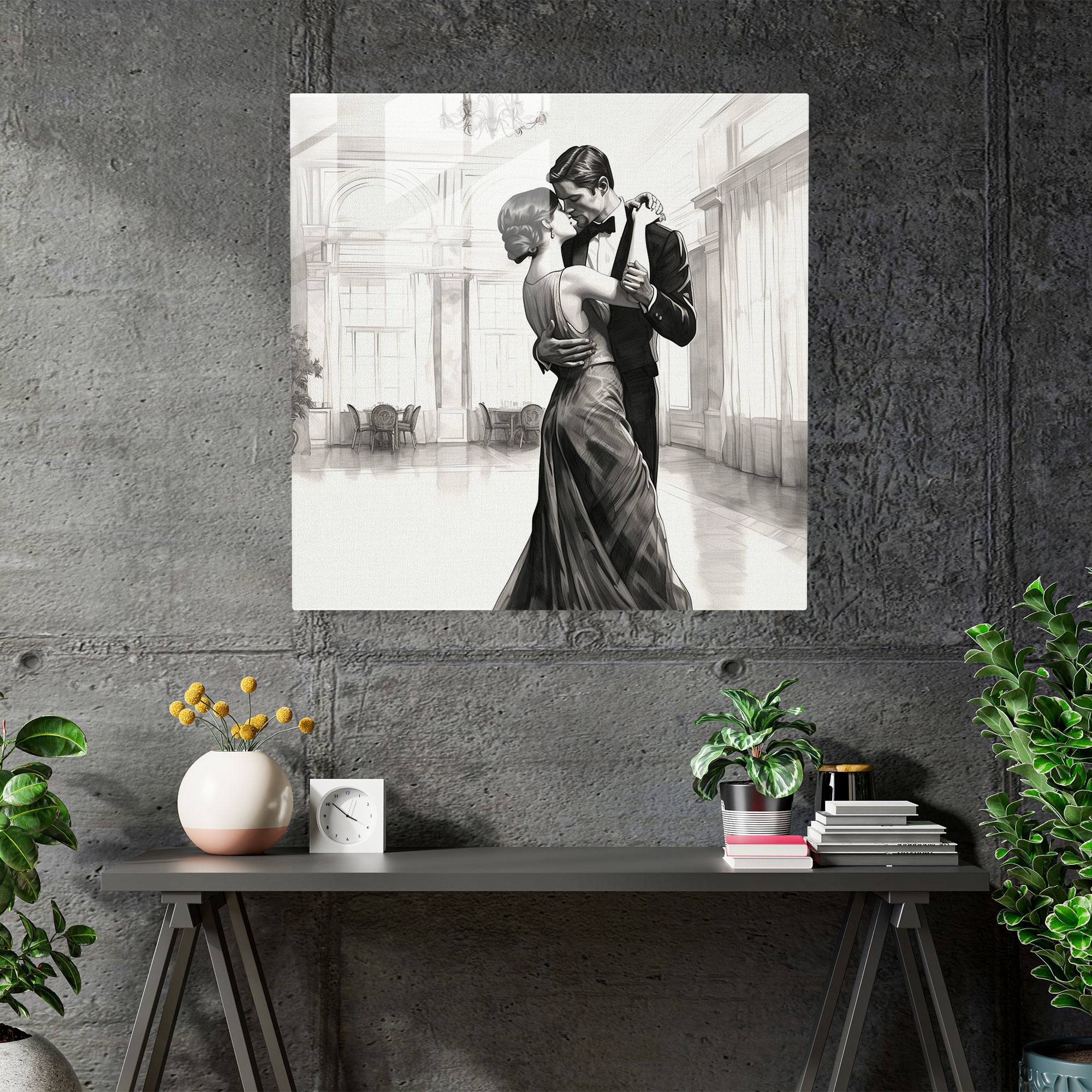 Classic Black And White Sketch Glass Print - Classic, Elegance, Romance, Classic