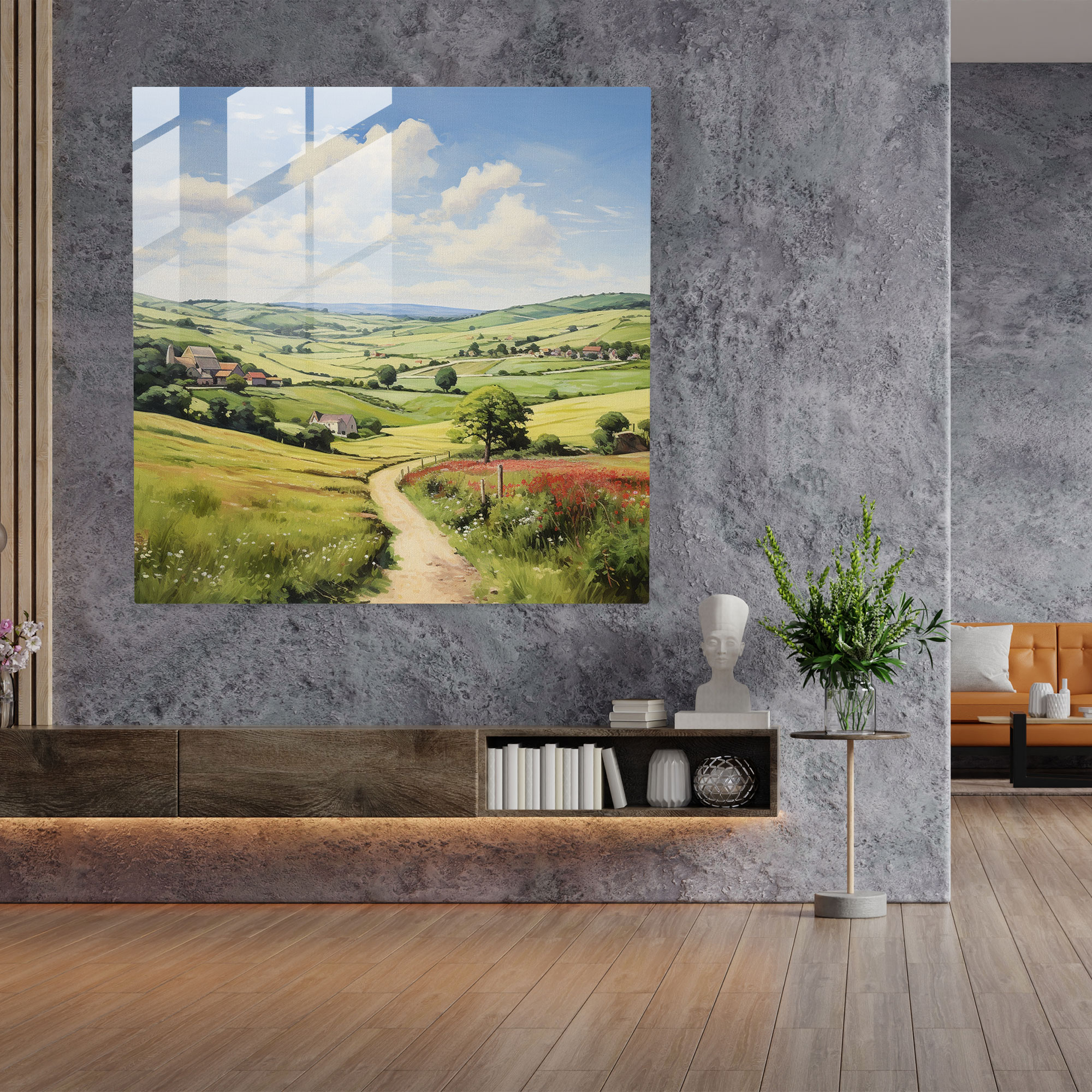 Vintage Countryside Landscape Glass Print - Classic, Glass Wall Art, Classic, Glass Print
