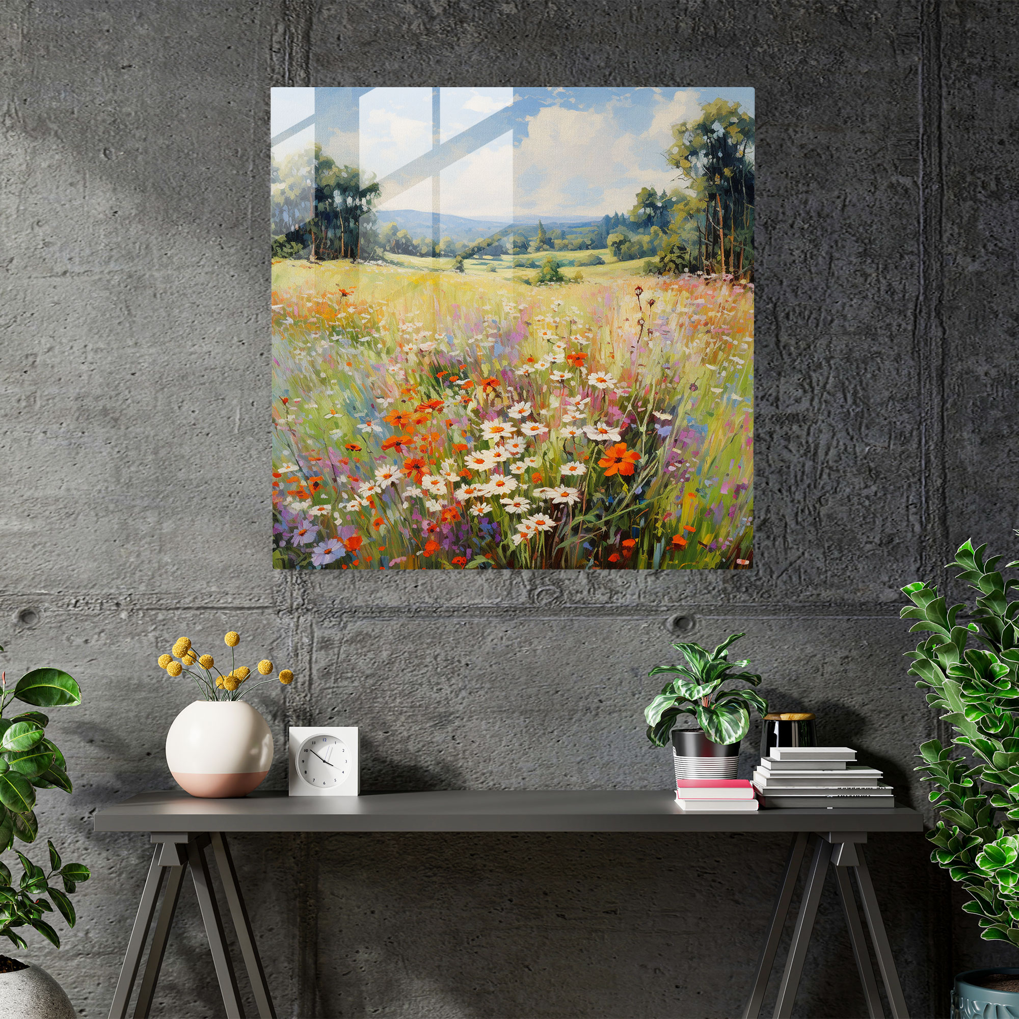 Klasik Etkileyici Çayır Cam Tablo - Klasik Cam Sanatı Cam Tablo Modern Sanat