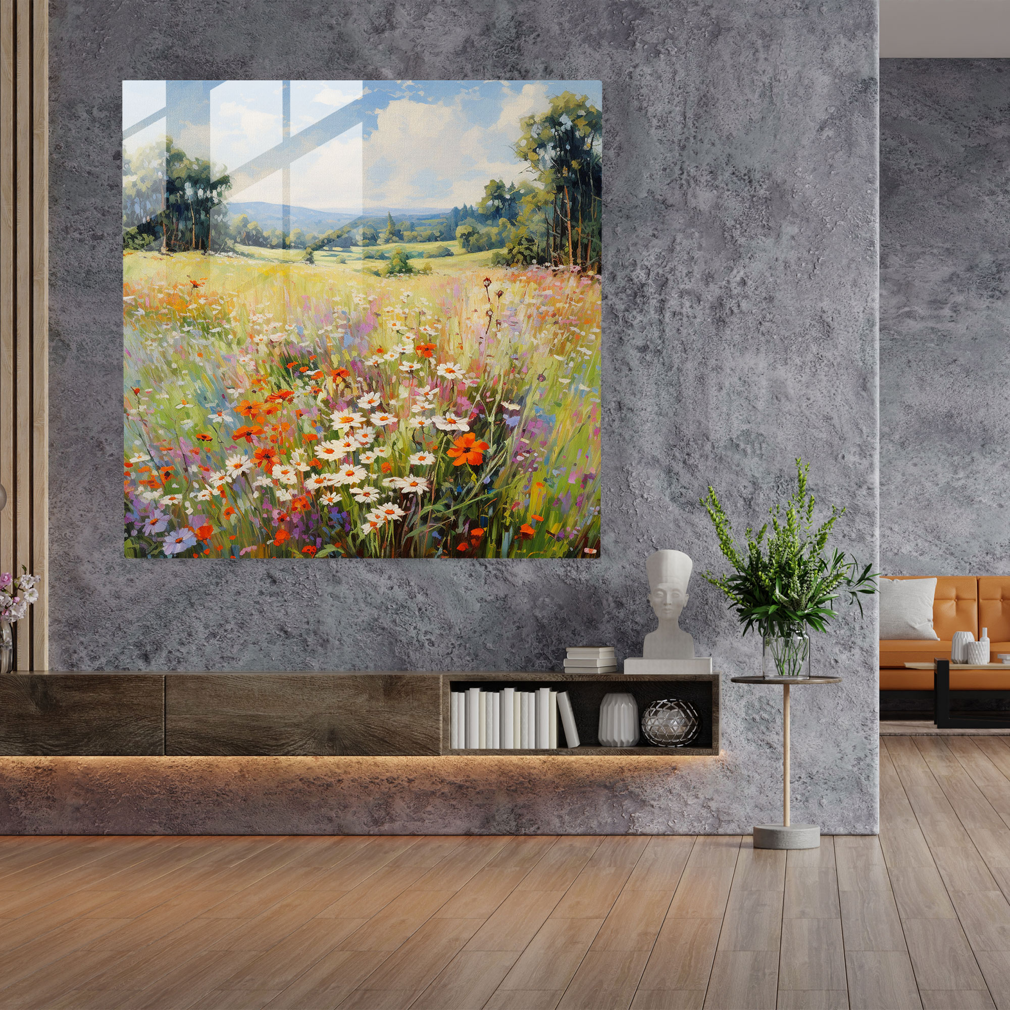 Klasik Etkileyici Çayır Cam Tablo - Klasik Cam Sanatı Cam Tablo Modern Sanat