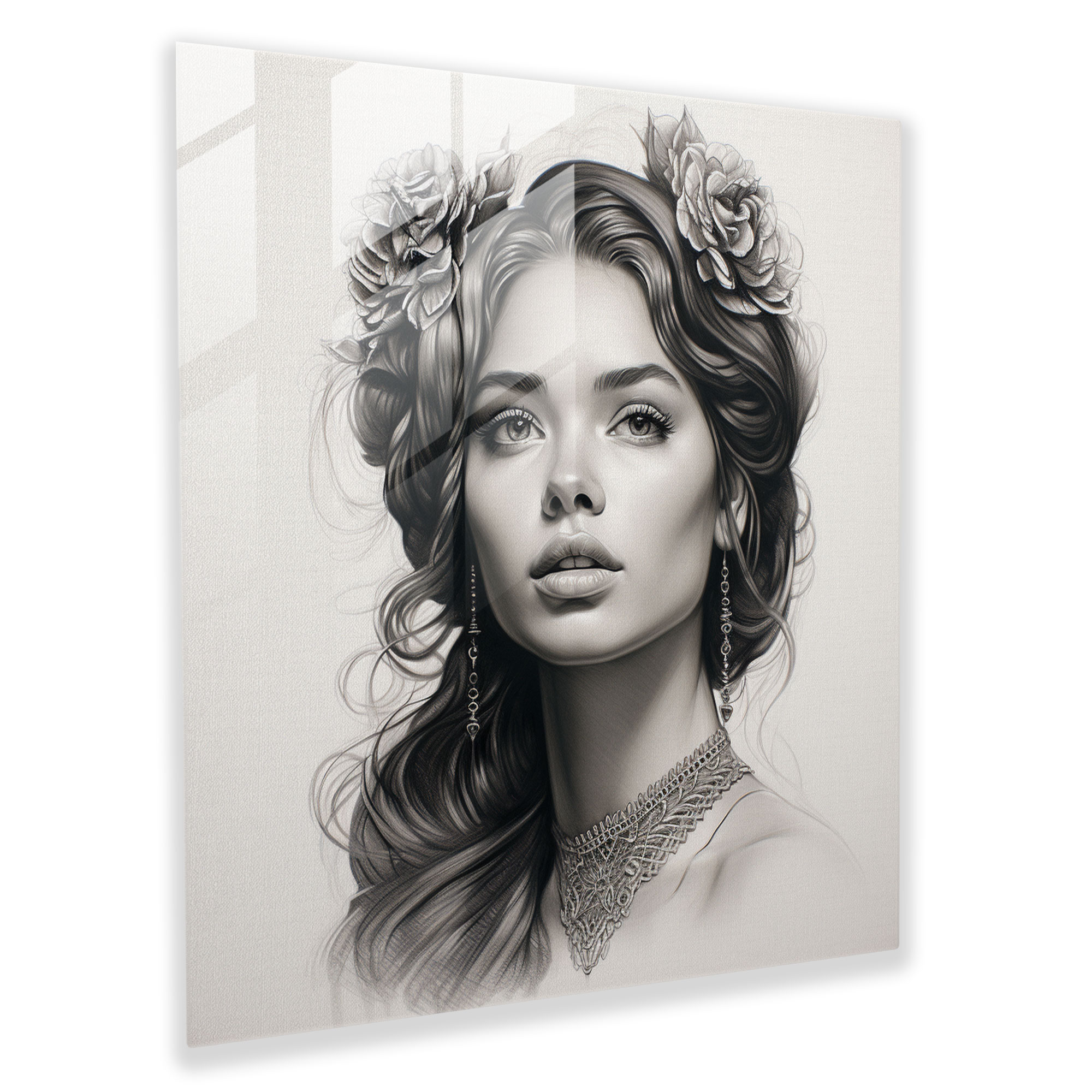 Classic Monochromatic Portrait Glass Print - Classic, Glass Art, Glass Print, Intricate Details