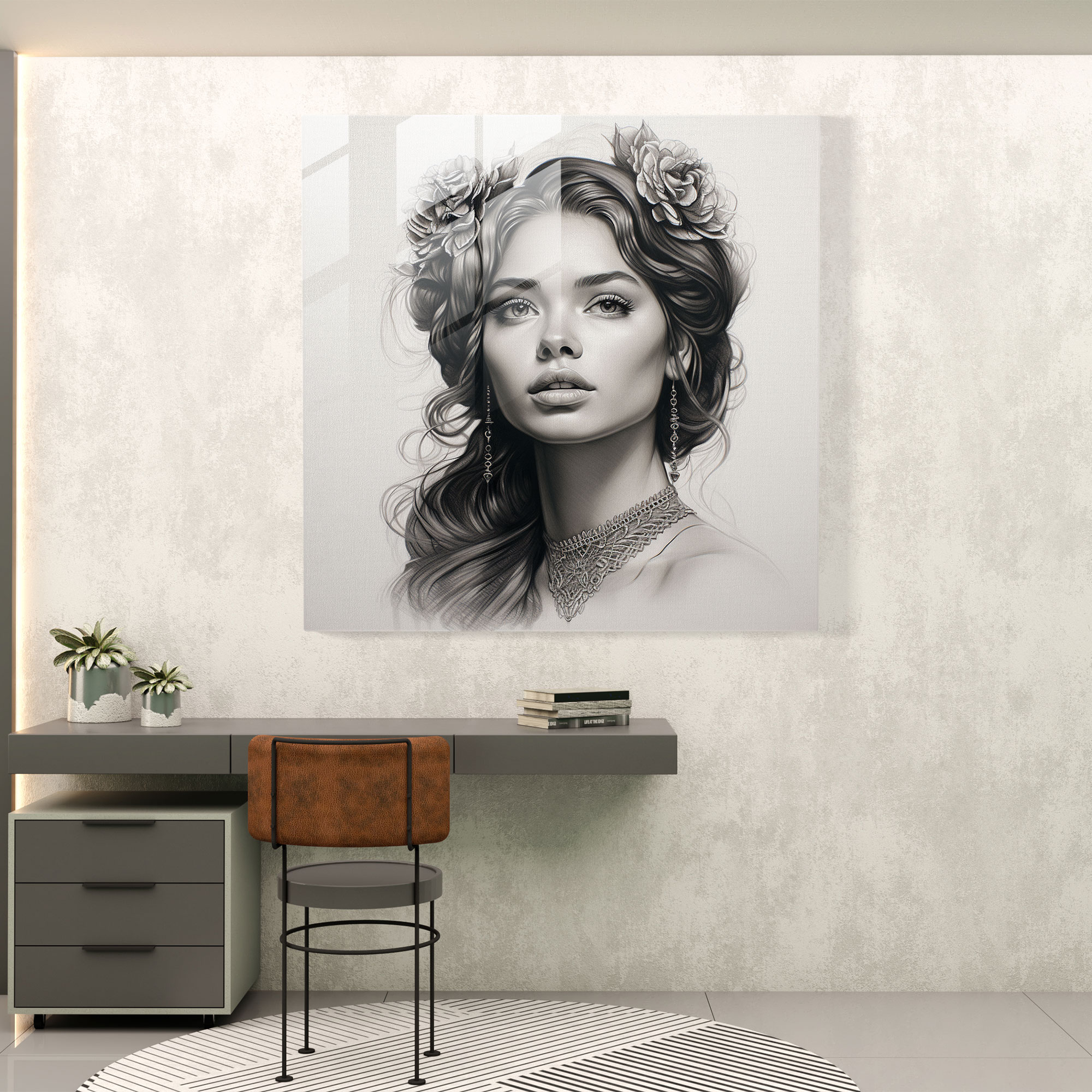 Classic Monochromatic Portrait Glass Print - Classic, Glass Art, Glass Print, Intricate Details
