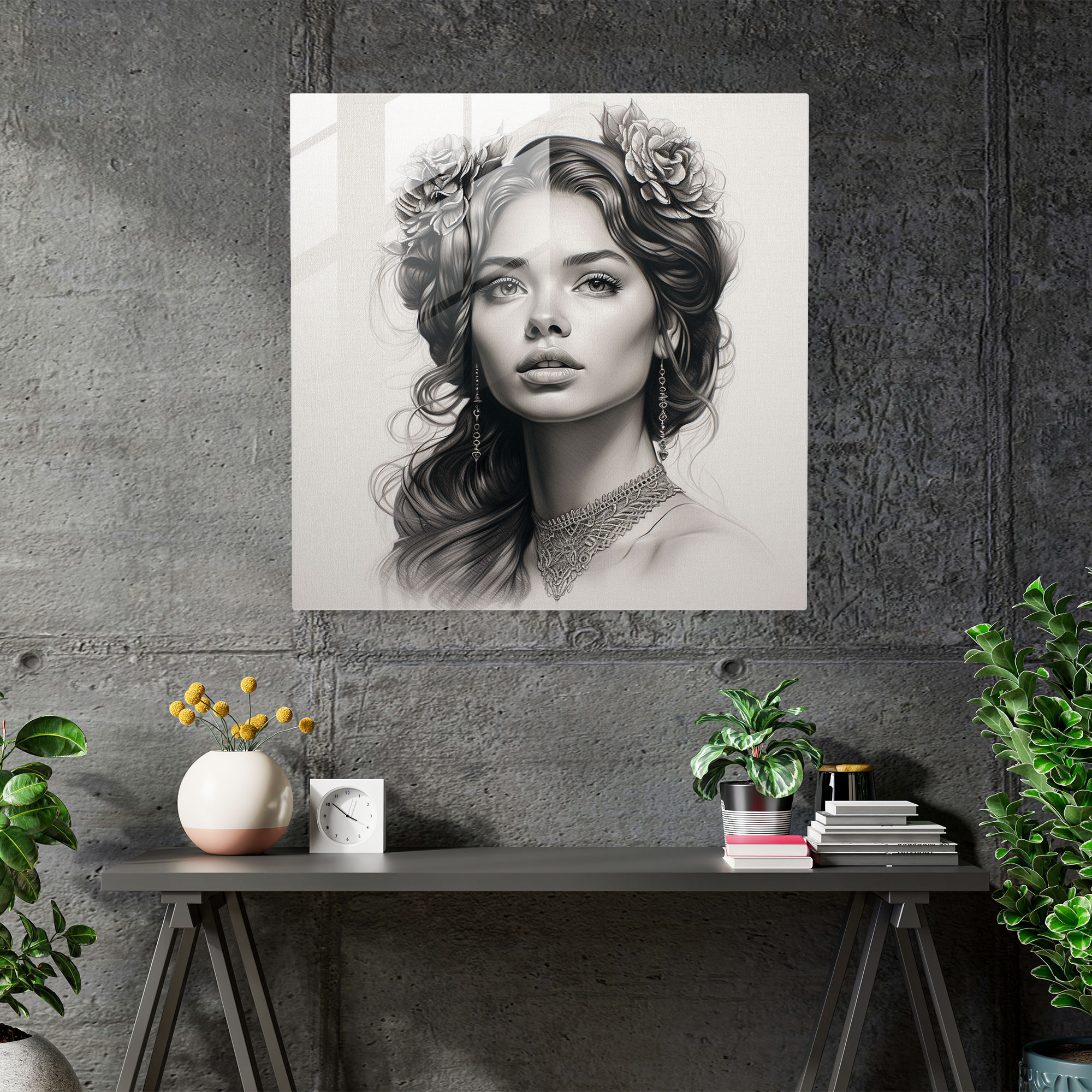 Classic Monochromatic Portrait Glass Print - Classic, Glass Art, Glass Print, Intricate Details