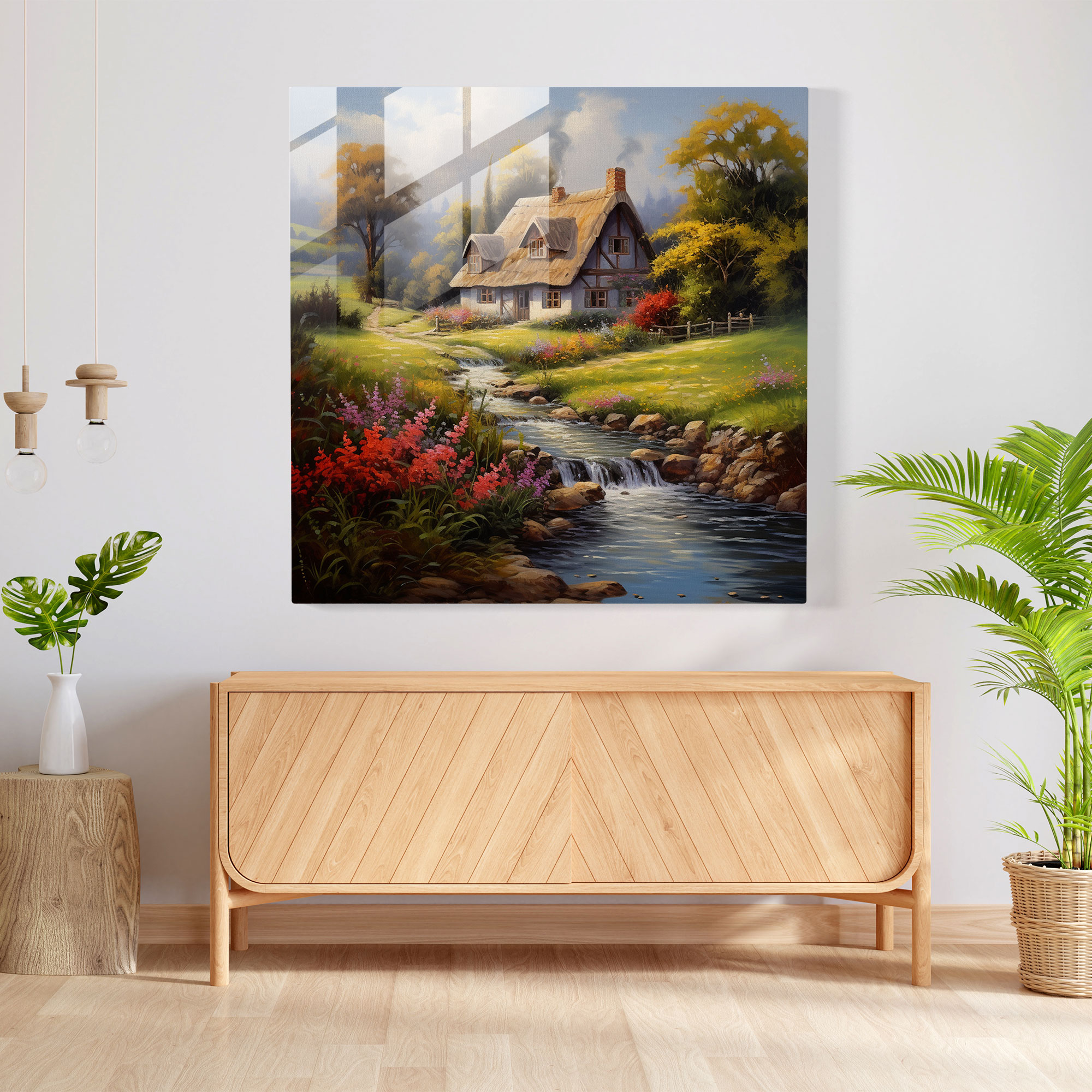 Classic Landscape Cottage Glass Print - Classic, Glass Print, Wall Decoration, Tranquility