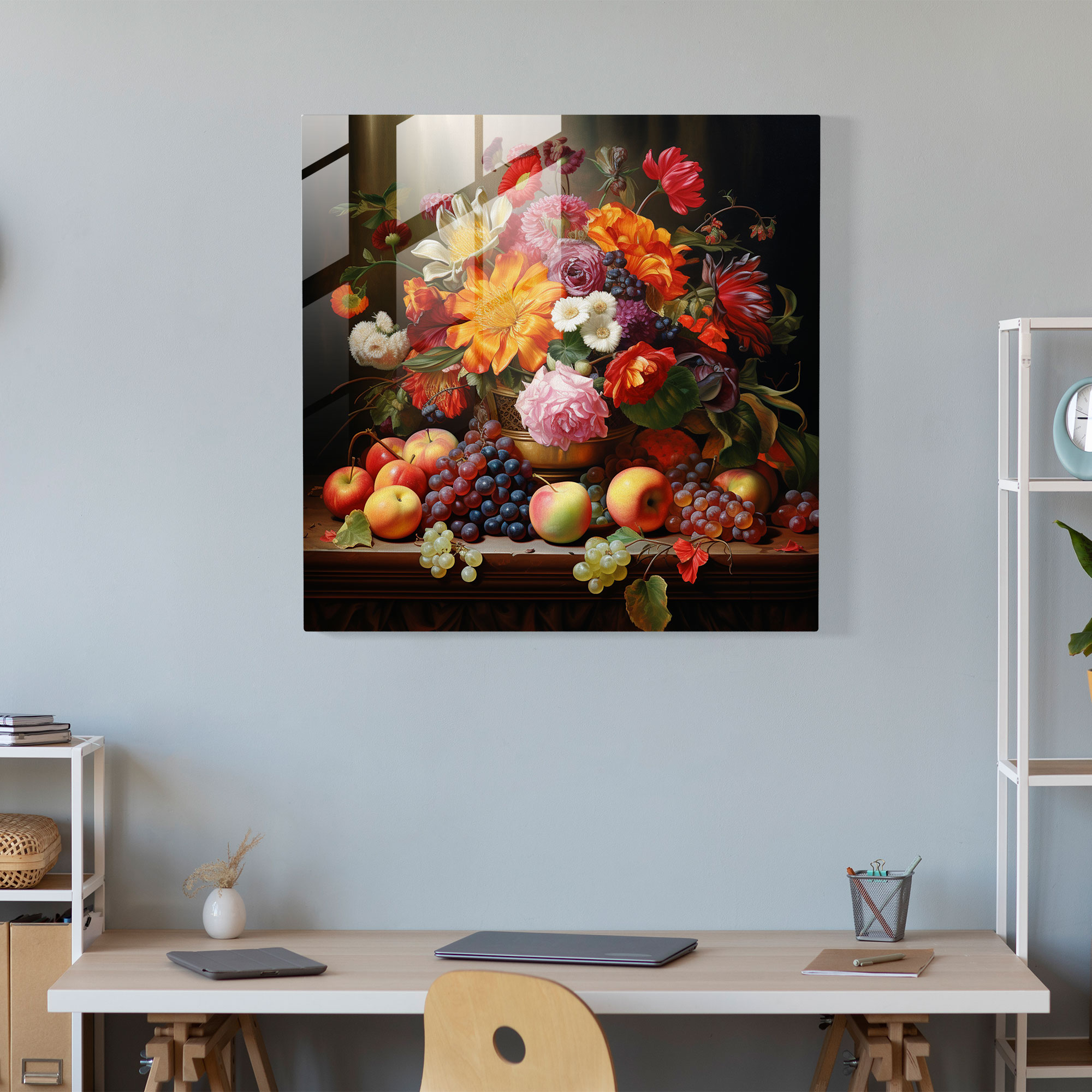 Classic Glass Print - Bountiful Still Life - Classic, Elegance, Still Life Painting, Home Decoration