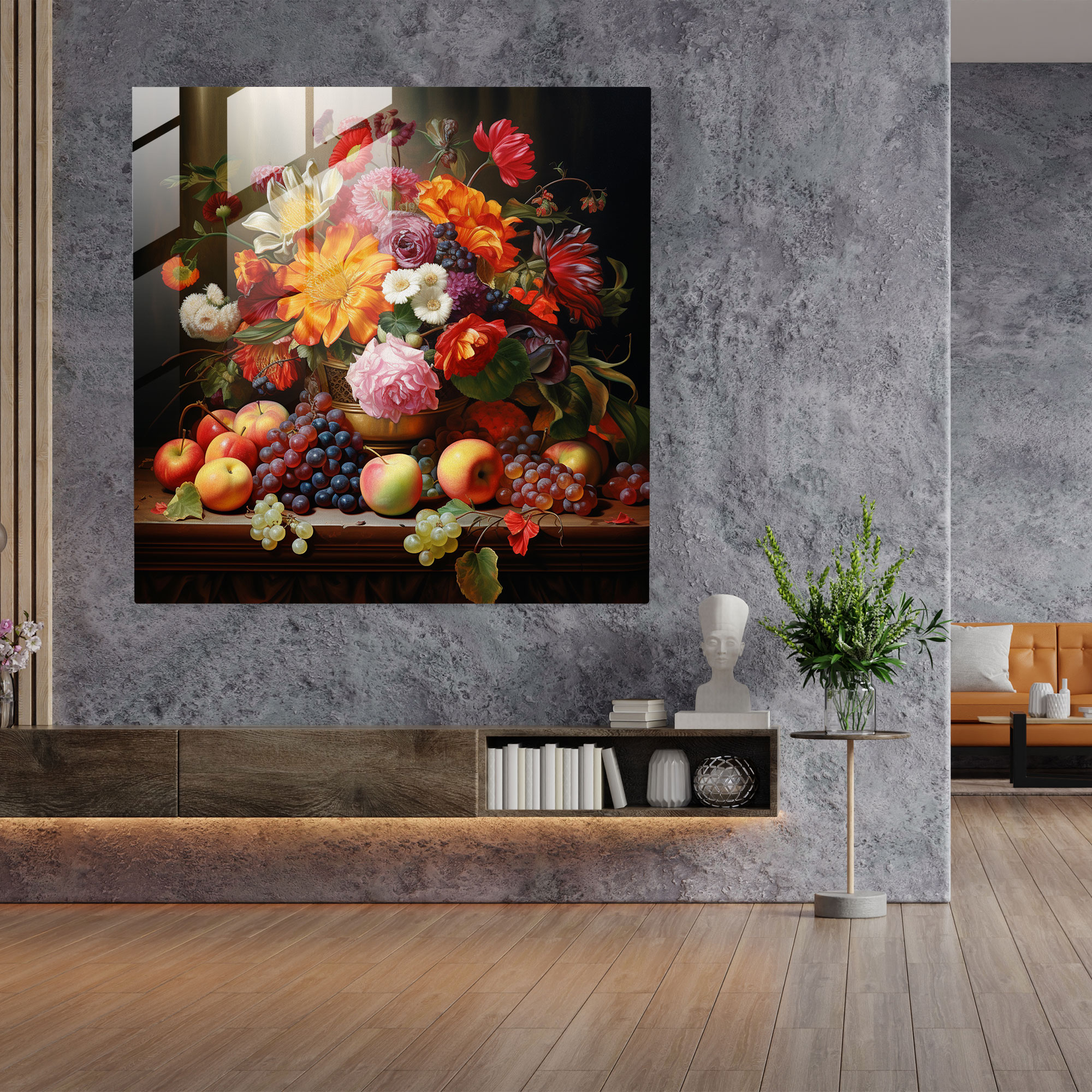 Classic Glass Print - Bountiful Still Life - Classic, Elegance, Still Life Painting, Home Decoration