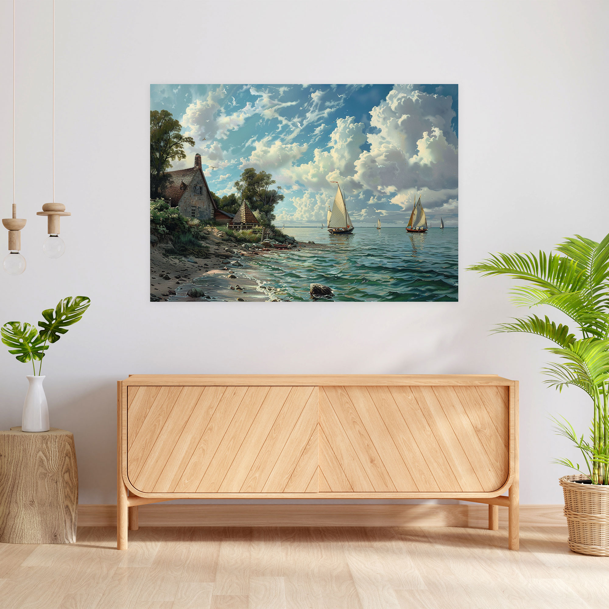 Kıyı Yelkenli Tekne Duvar Sanatı - Claude Monet Tarzı Kanvas Tablo