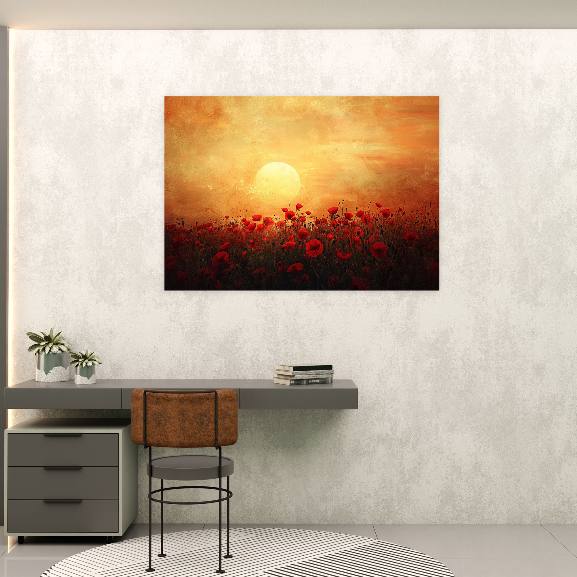 Sunrise Field Of Poppies Claude Monet Style Canvas Print - Claude Monet, Canvas, Wall Decoration, Canvas Wall Art