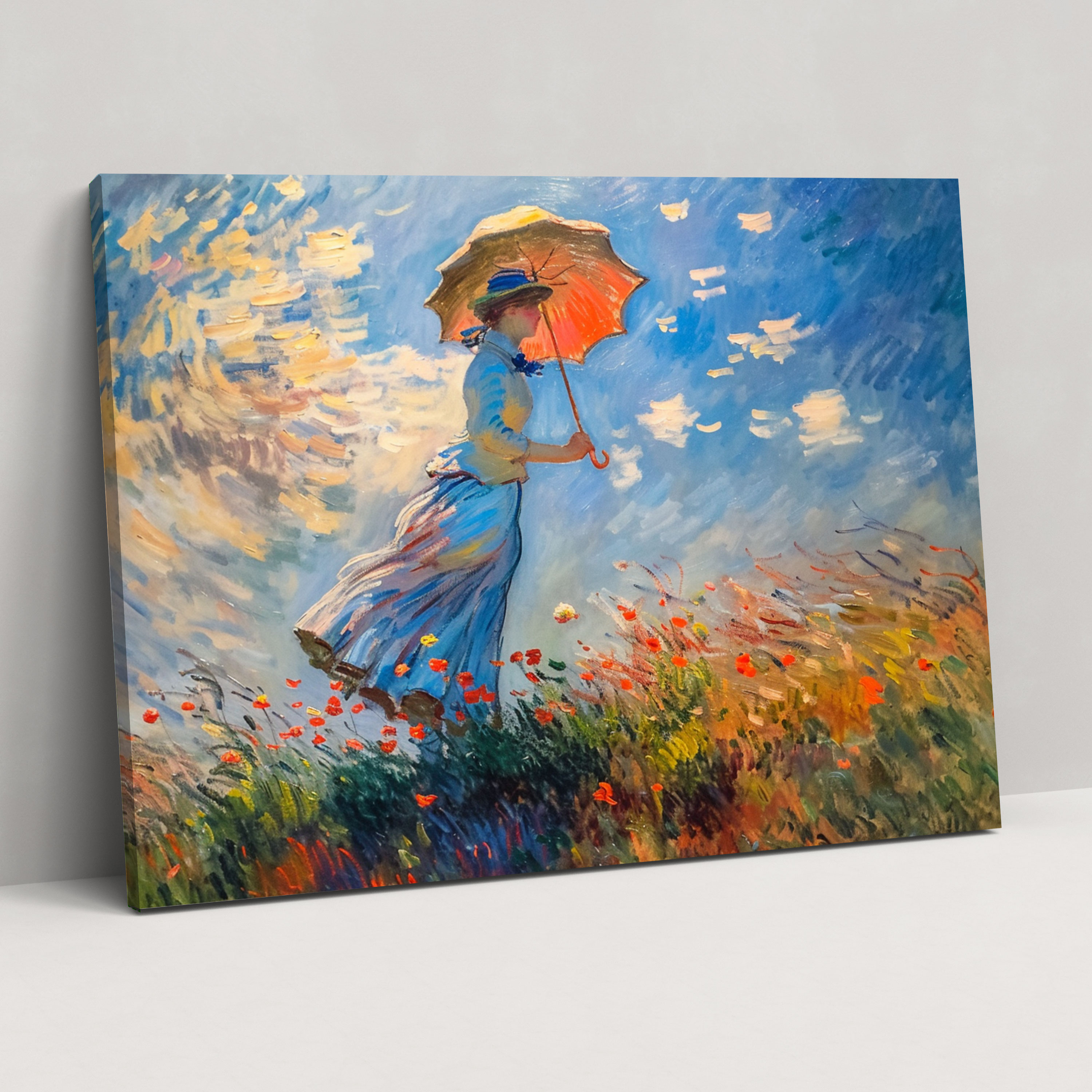 Claude Monet Şemsiyeli Kadın Duvar Dekorasyonu - Kanvas Tablo Ev Dekorasyonu