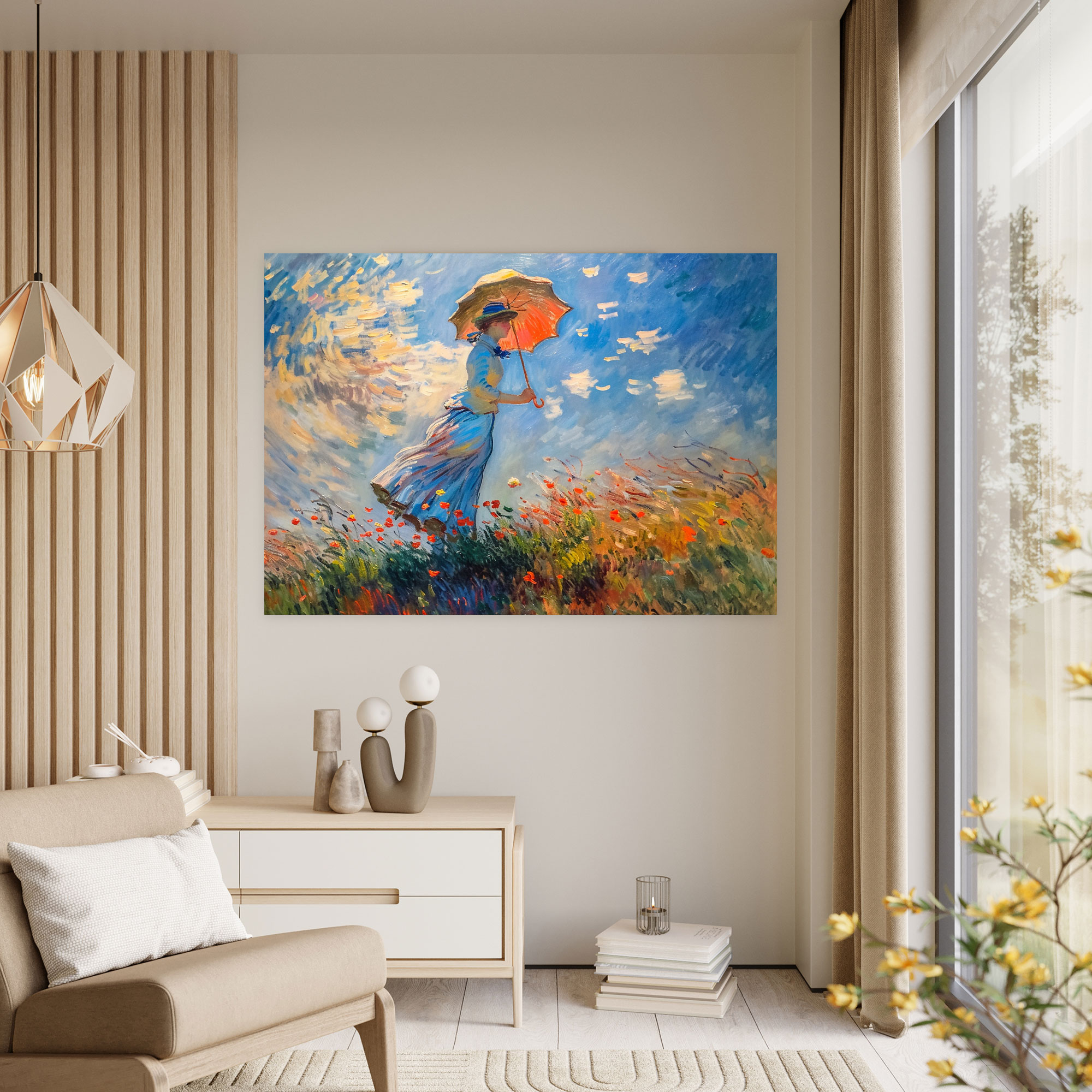 Claude Monet Şemsiyeli Kadın Duvar Dekorasyonu - Kanvas Tablo Ev Dekorasyonu