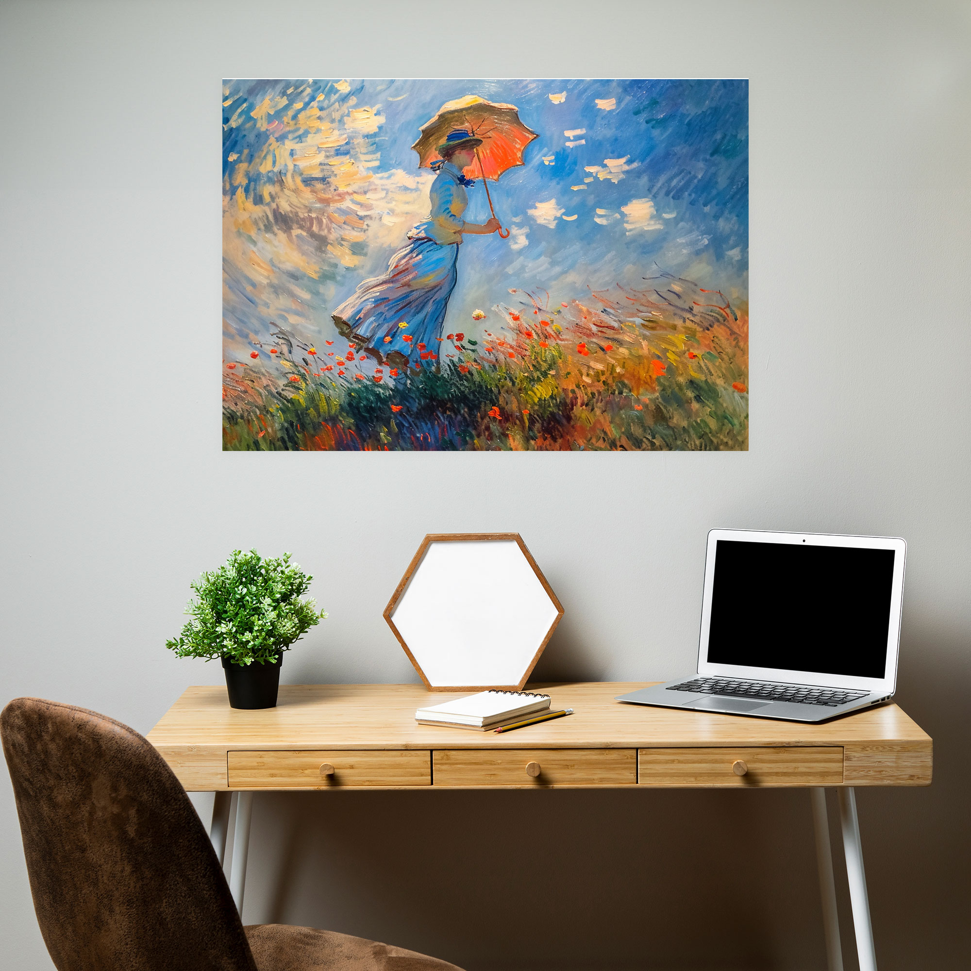 Claude Monet Şemsiyeli Kadın Duvar Dekorasyonu - Kanvas Tablo Ev Dekorasyonu