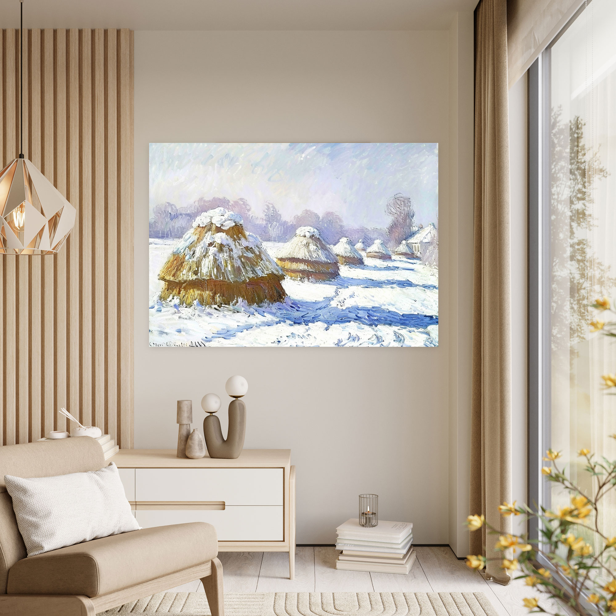 Claude Monet Haystacks In The Snow Wall Decoration - Claude Monet, Wall Decoration, Canvas Print, Claude Monet