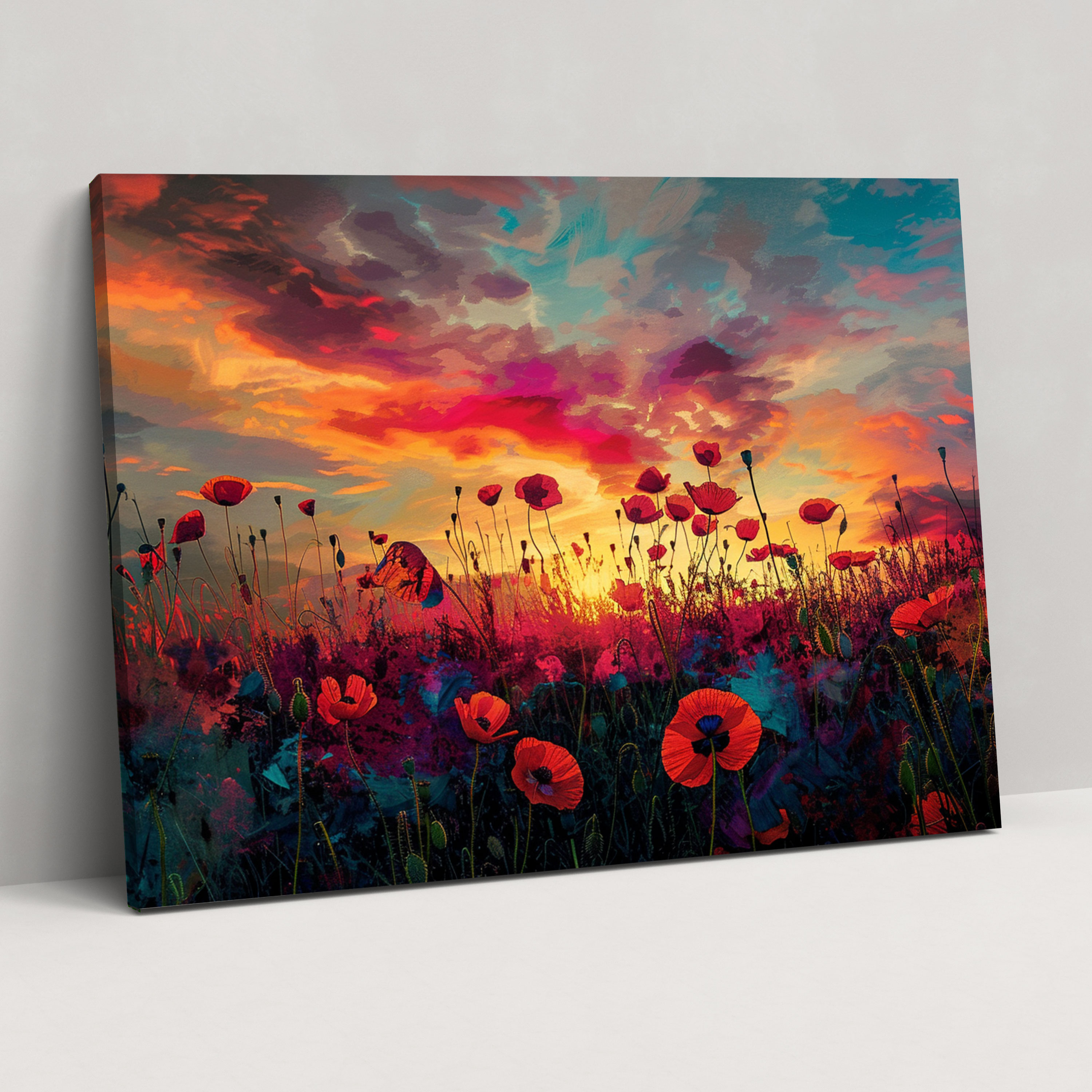 Claude Monet Günbatımı Gelincik Tarlası Duvar Sanatı - Günbatımı Kanvas Tablo