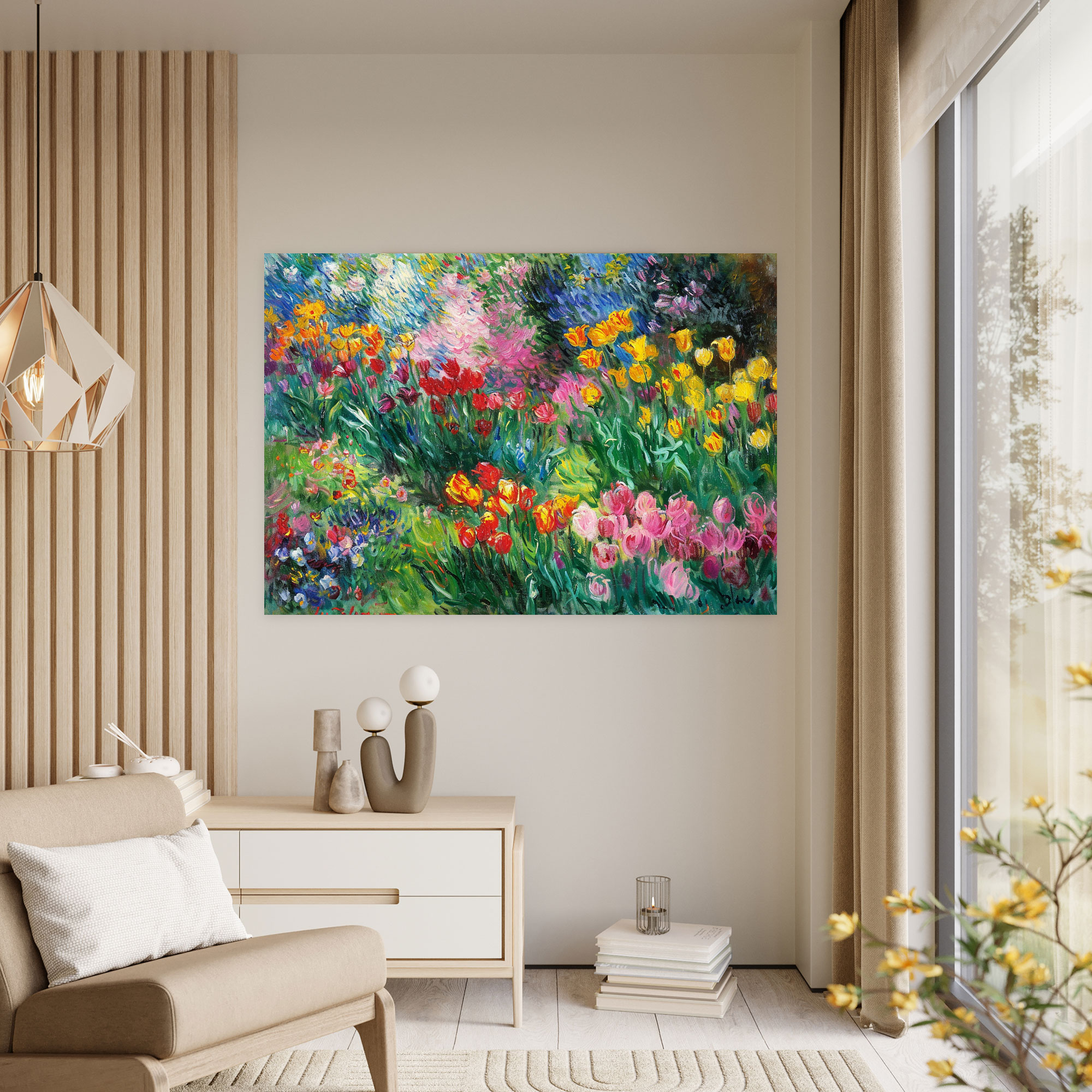 Claude Monet Colorful Tulip Garden Canvas Print - Claude Monet, Canvas, Wall Art, Canvas Print