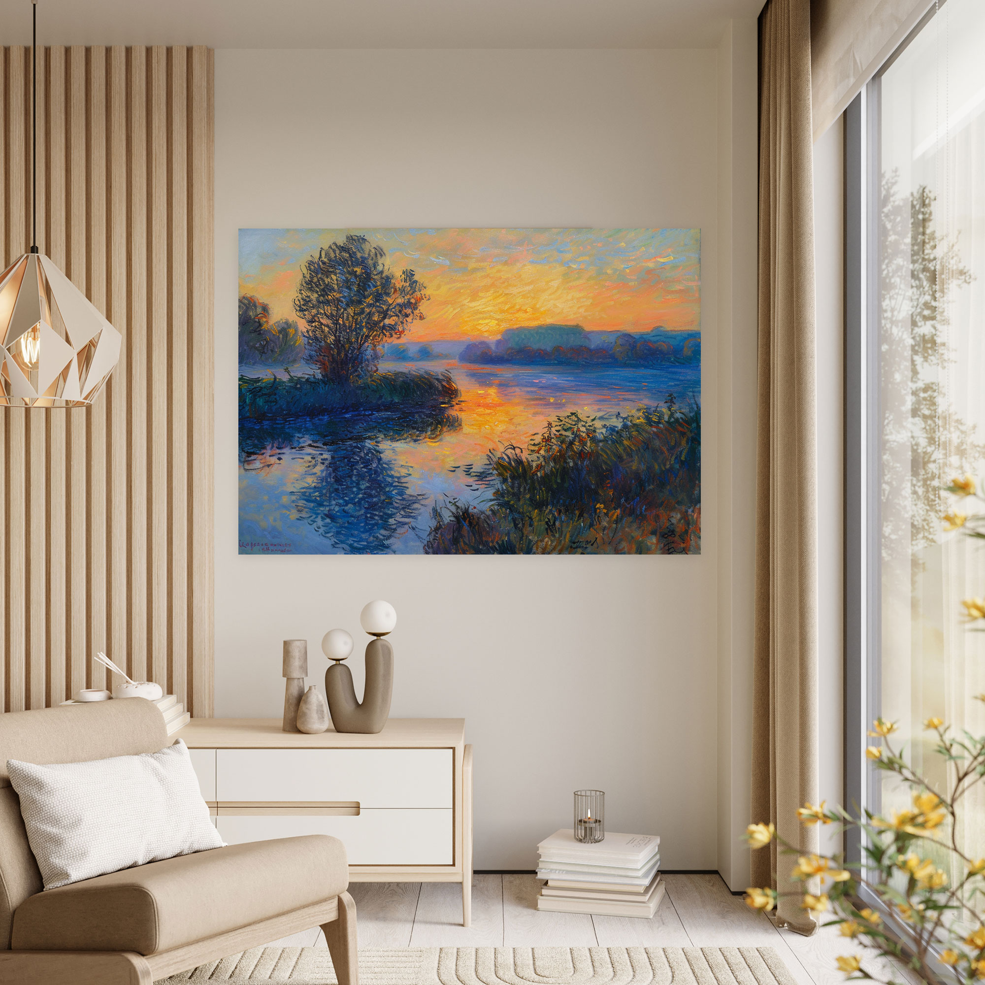 Gün Doğumu Nehir Claude Monet Duvar Dekorasyonu - Claude Monet Kanvas Tablo Duvar Sanatı Duvar Dekorasyonu