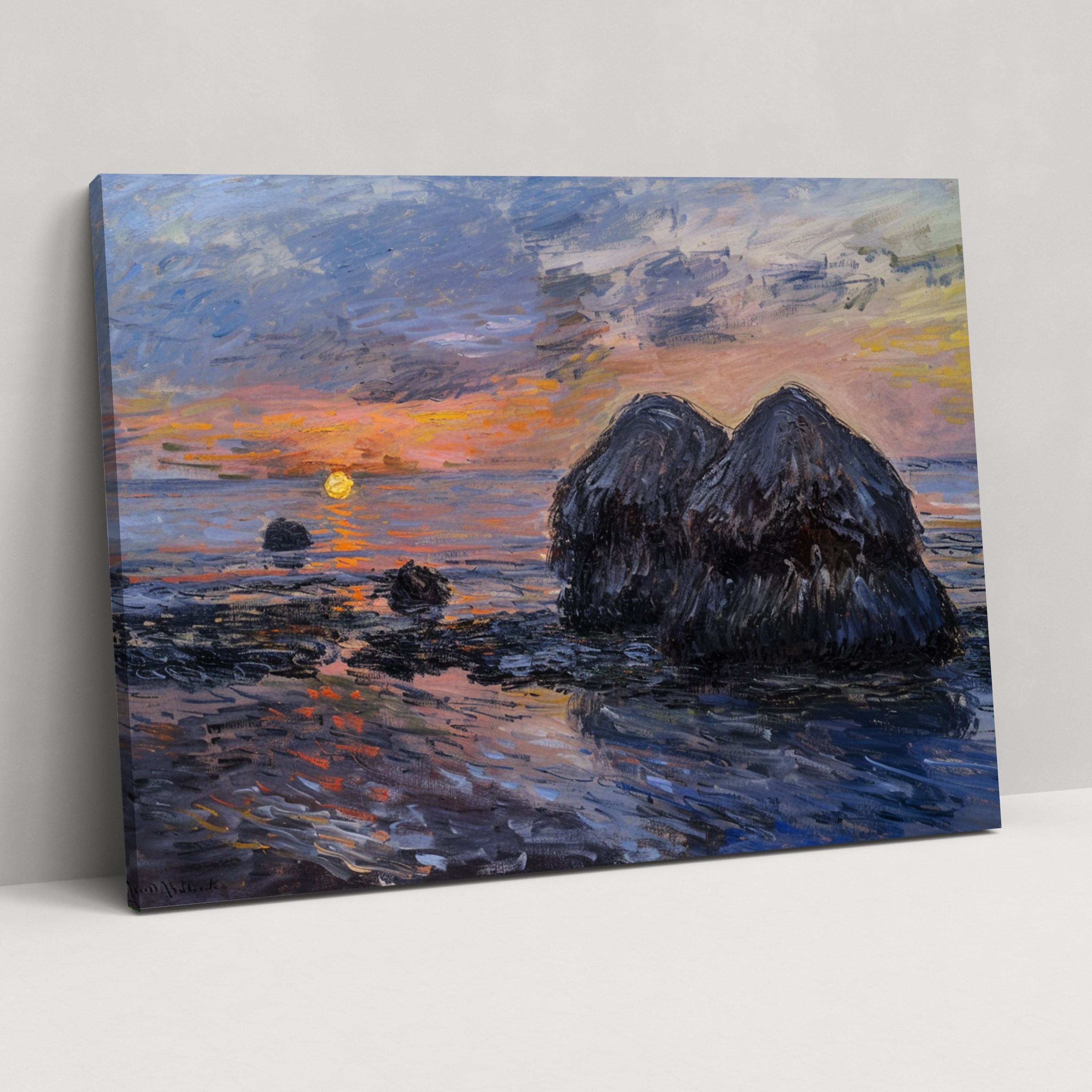 Sunset Haystacks Claude Monet Canvas Print - Claude Monet, Home Decoration, Claude Monet, Canvas Wall Art