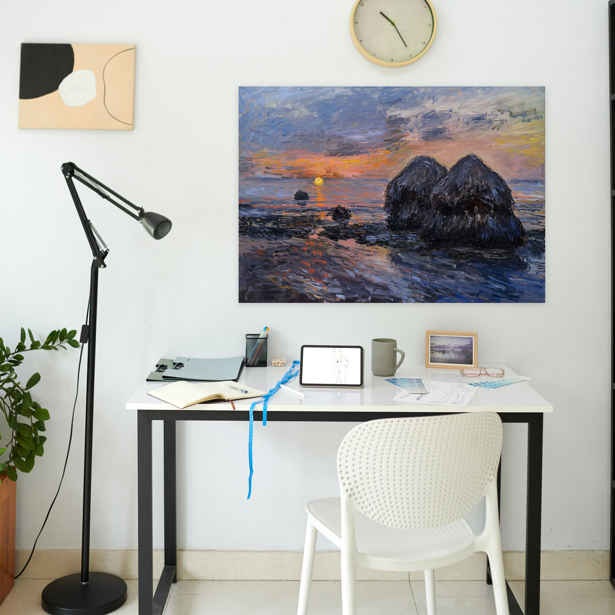 Sunset Haystacks Claude Monet Canvas Print - Claude Monet, Home Decoration, Claude Monet, Canvas Wall Art