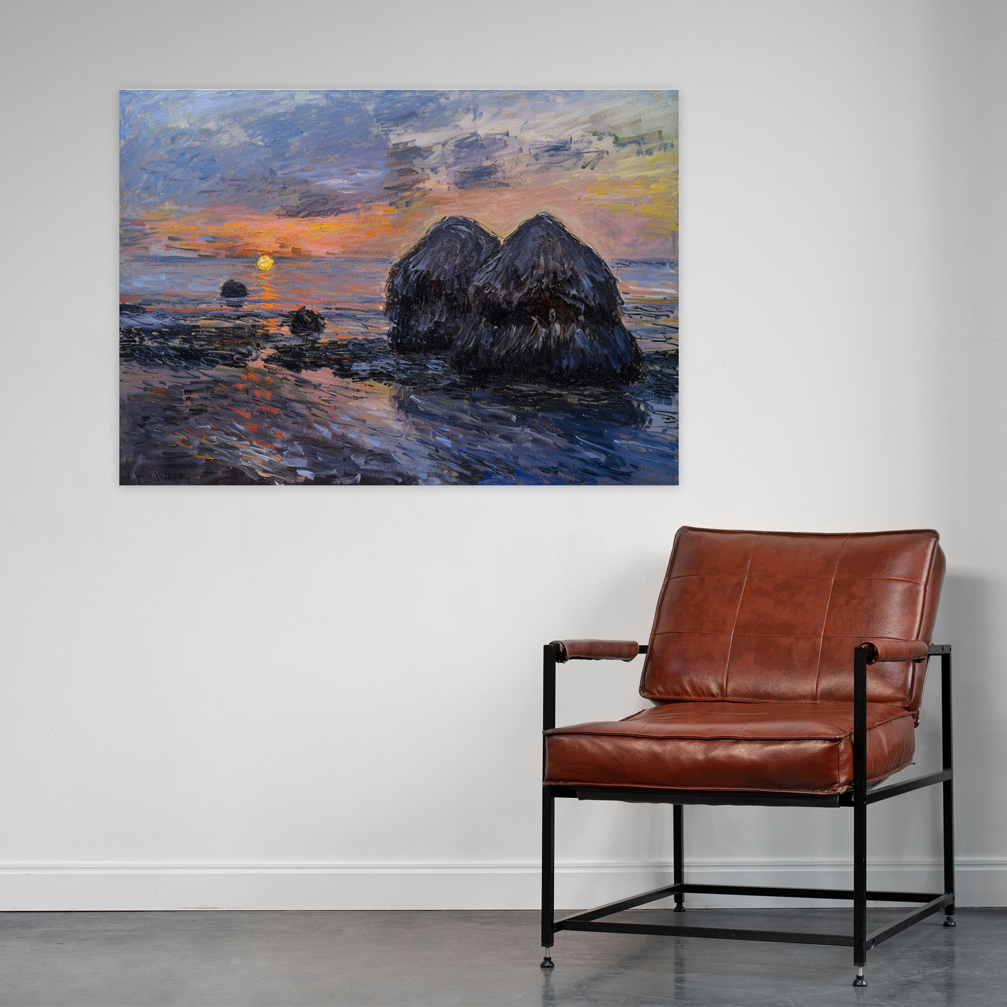Sunset Haystacks Claude Monet Canvas Print - Claude Monet, Home Decoration, Claude Monet, Canvas Wall Art