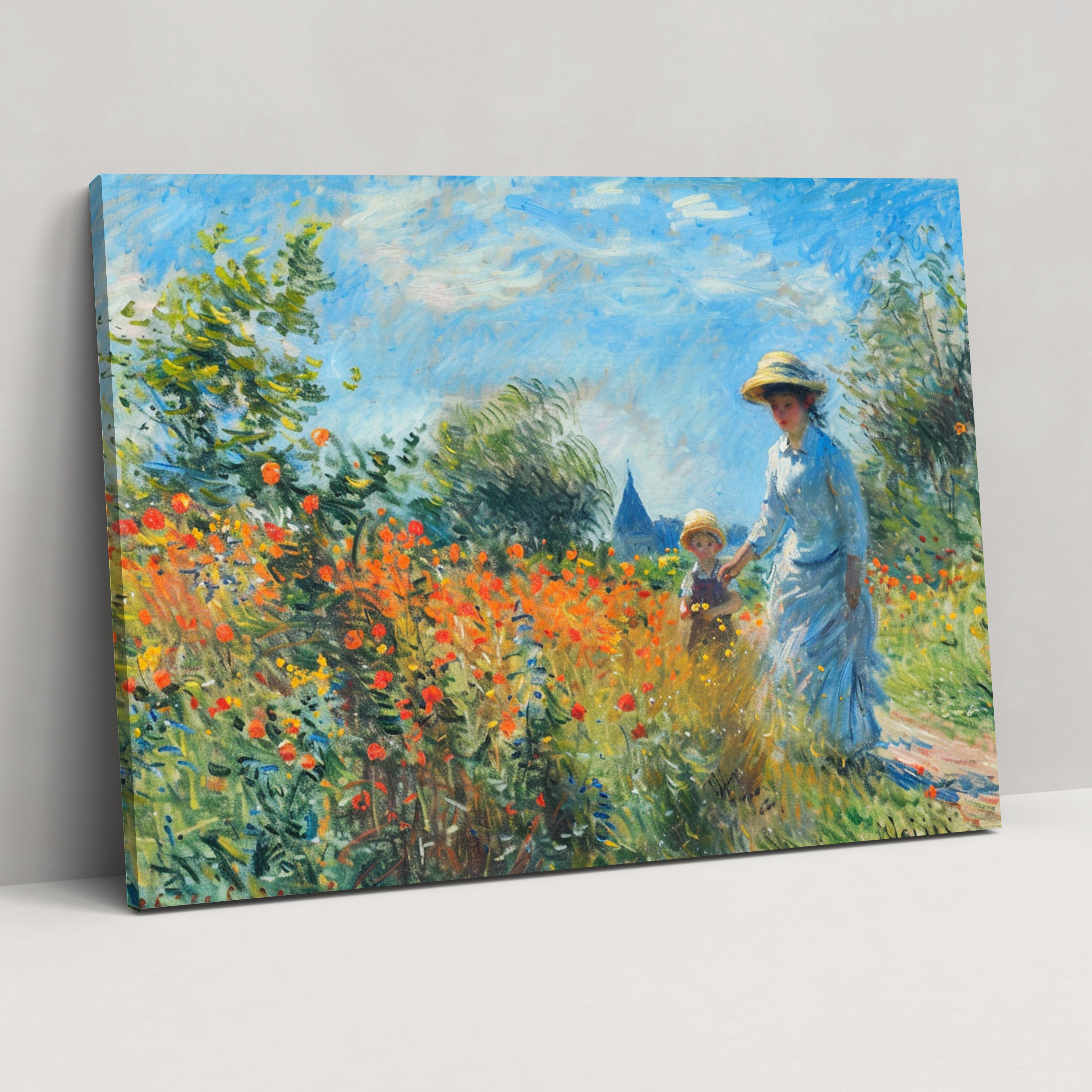 Camille Monet And A Child In The Artist's Garden Claude Monet Canvas Print - Claude Monet, Canvas Wall Art, Wall Art, Claude Monet