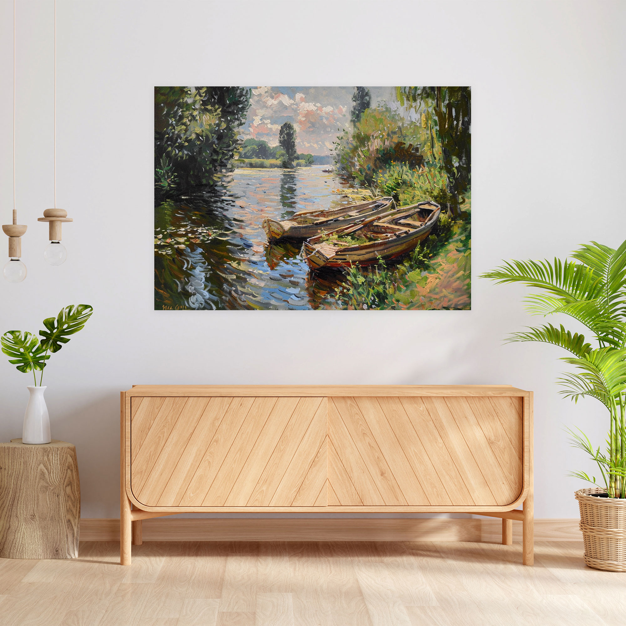 Boats On River Claude Monet Wall Art - Claude Monet, Wall Decoration, Canvas Print, Canvas