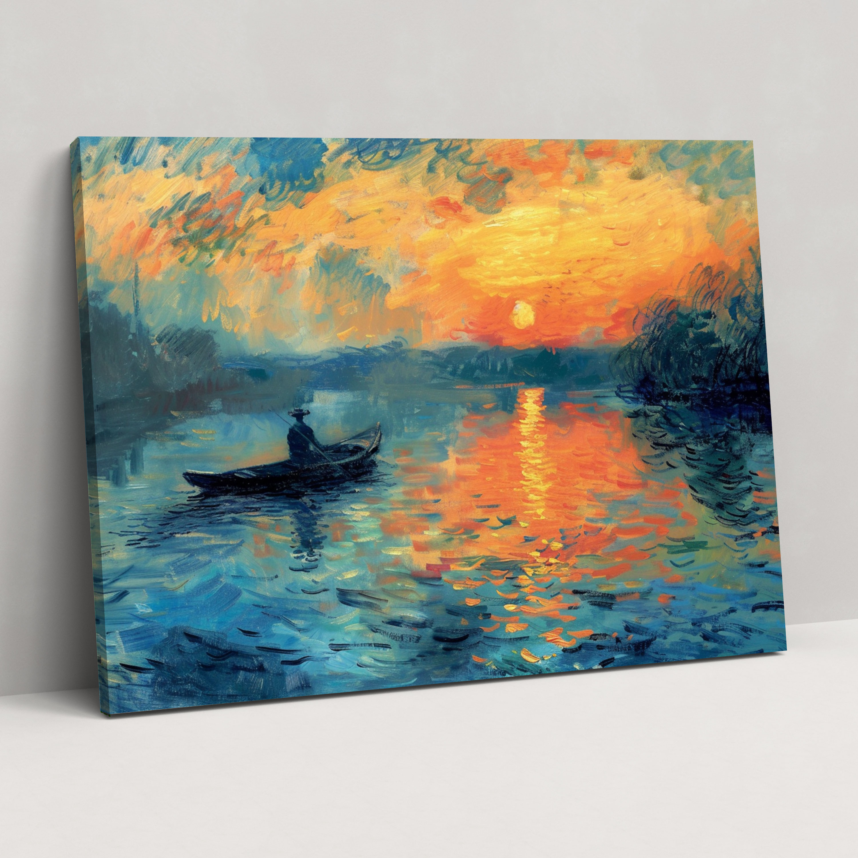 Claude Monet Günbatımı Göl Duvar Sanatı - Kanvas Tablo Duvar Dekorasyonu