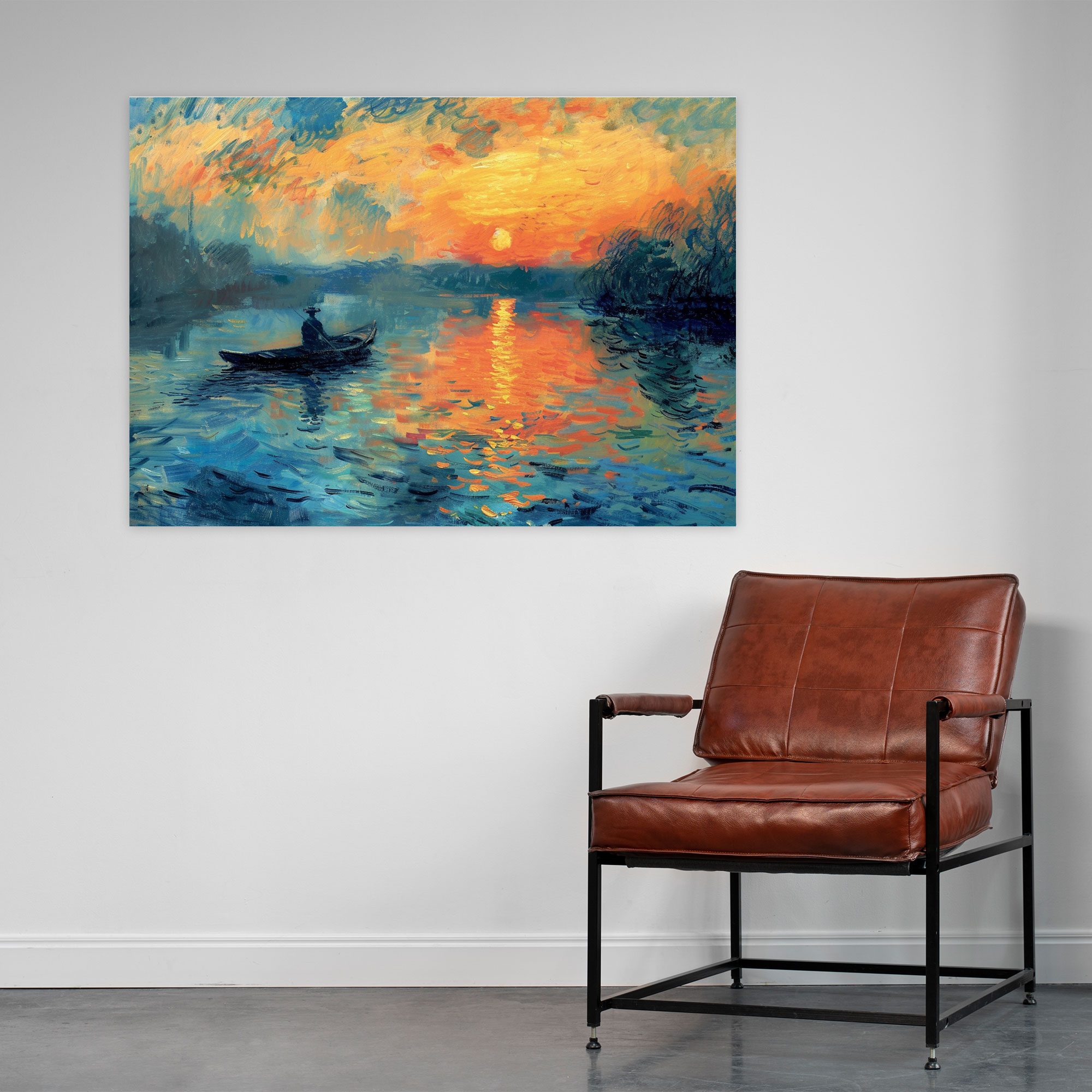 Claude Monet Günbatımı Göl Duvar Sanatı - Kanvas Tablo Duvar Dekorasyonu