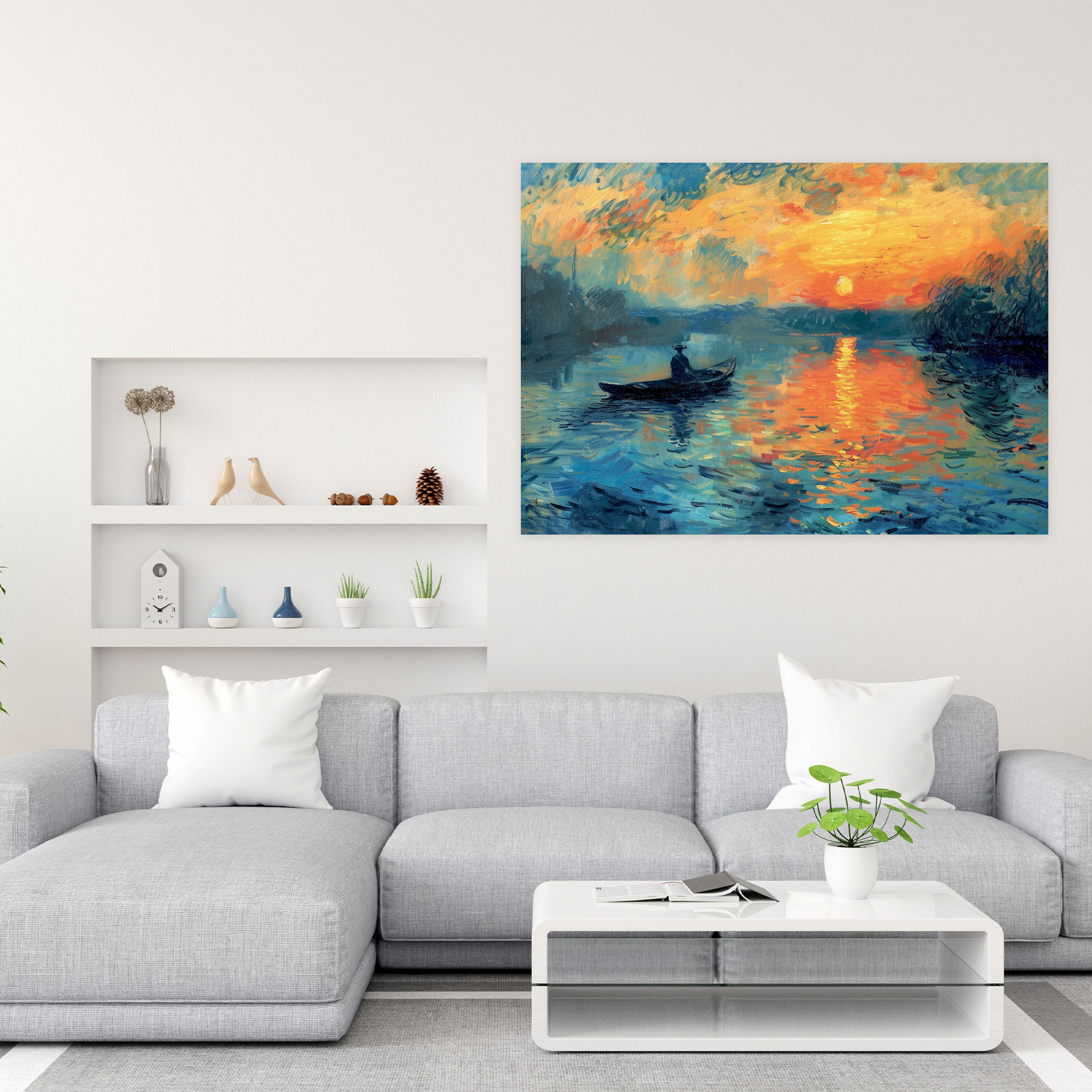 Claude Monet Günbatımı Göl Duvar Sanatı - Kanvas Tablo Duvar Dekorasyonu