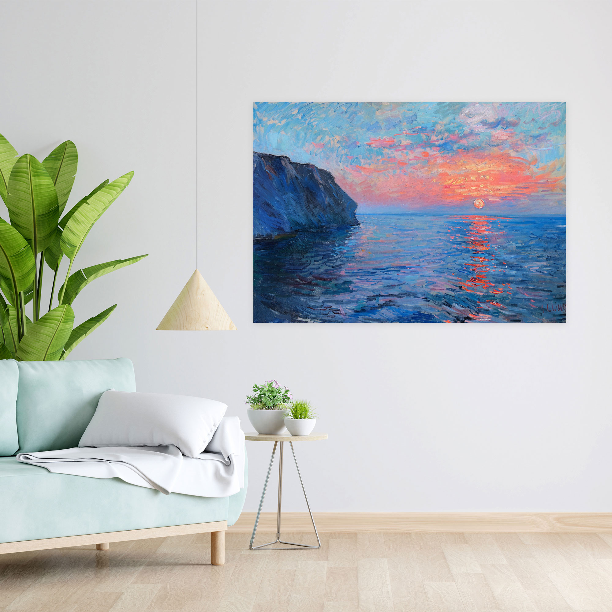 Kıyı Kayaçları Günbatımı Claude Monet Duvar Dekorasyonu - Claude Monet Ev Dekorasyonu Kanvas Tablo Sanatı