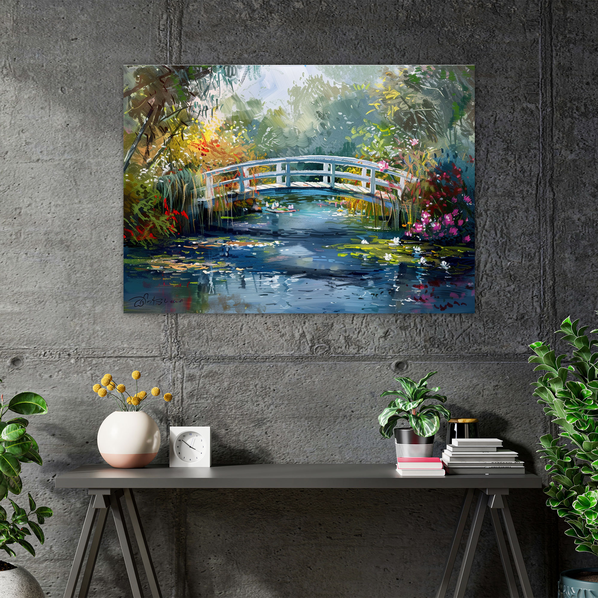 Peaceful River Bridge Wall Art - Claude Monet, Canvas, Claude Monet, Home Decoration