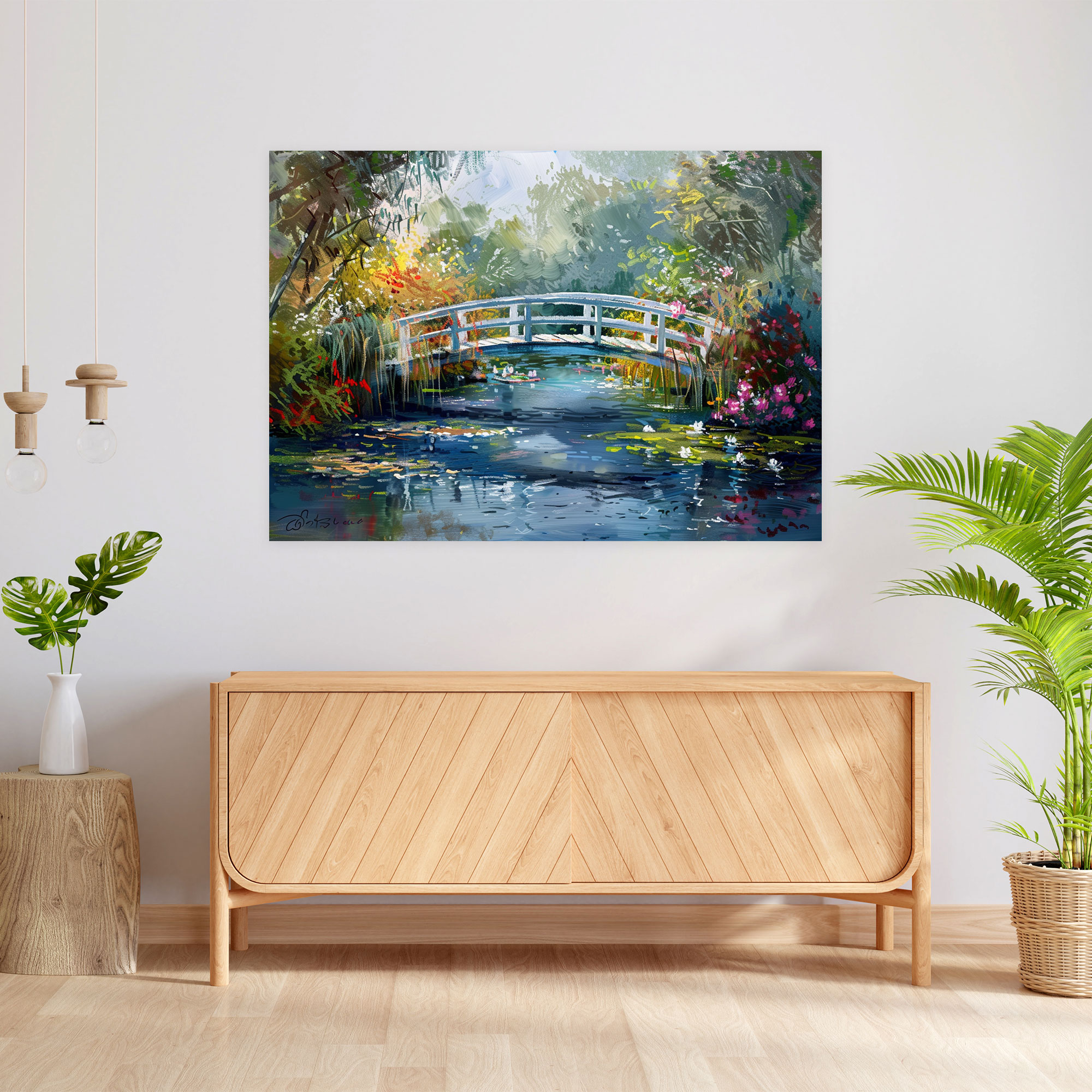 Peaceful River Bridge Wall Art - Claude Monet, Canvas, Claude Monet, Home Decoration