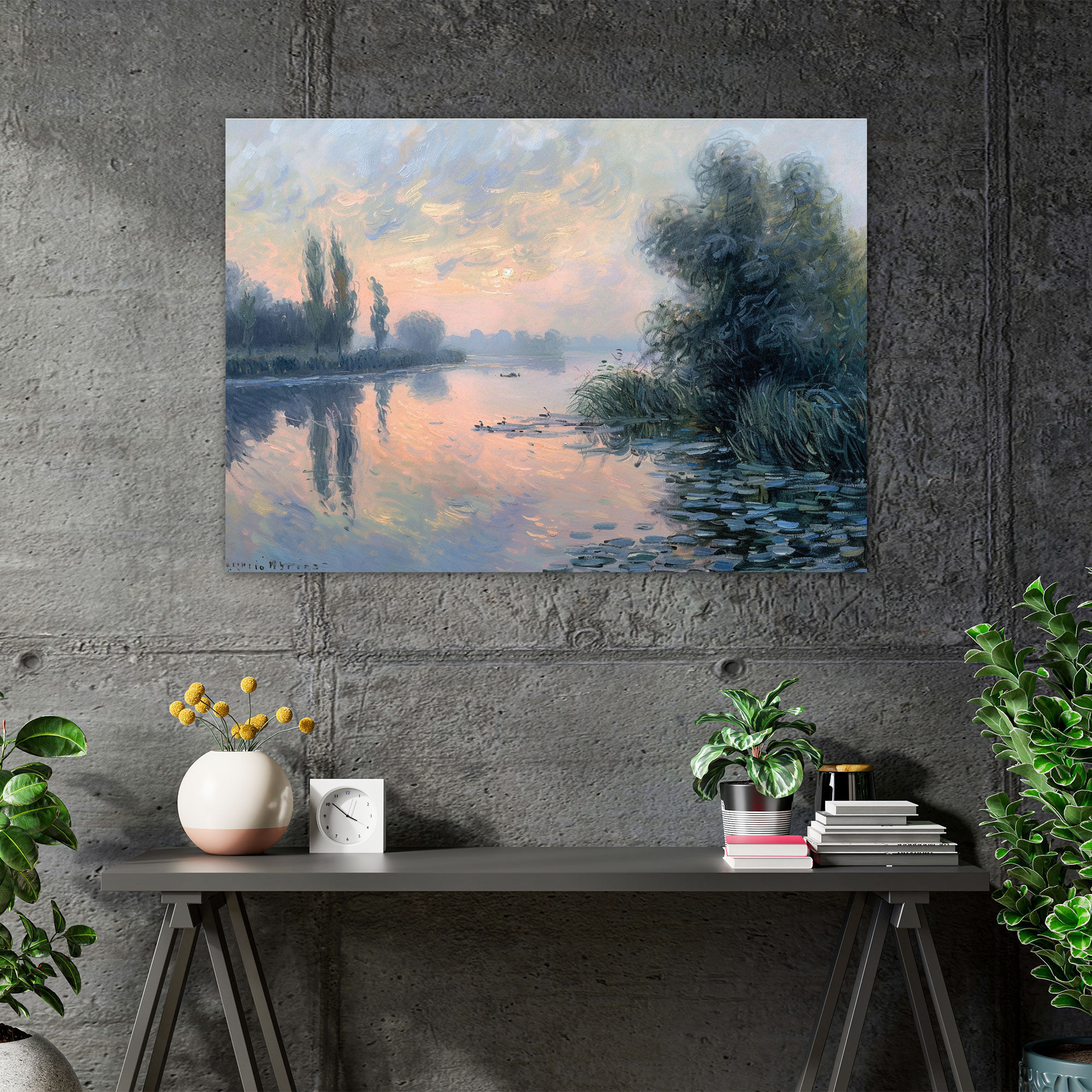 Peaceful Riverside Landscape At Dawn Claude Monet Wall Art - Claude Monet, Canvas, Wall Decoration, Canvas Wall Art