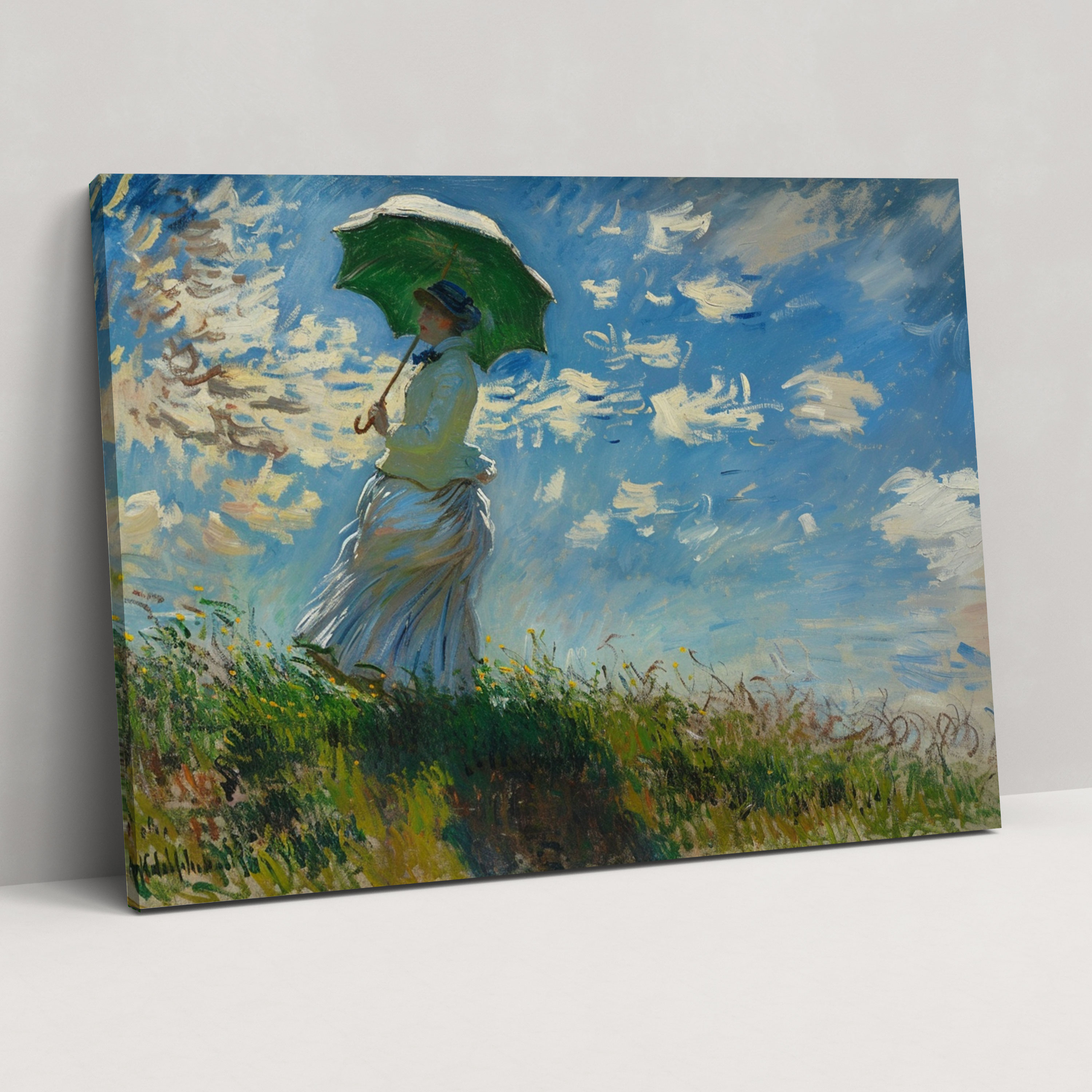 Kadın Şemsiye ile Claude Monet Duvar Dekorasyonu - Kanvas Tablo Sanatı
