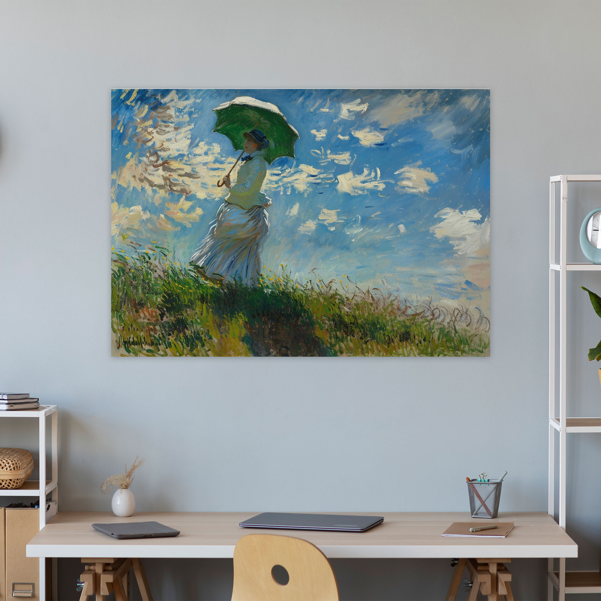Kadın Şemsiye ile Claude Monet Duvar Dekorasyonu - Kanvas Tablo Sanatı