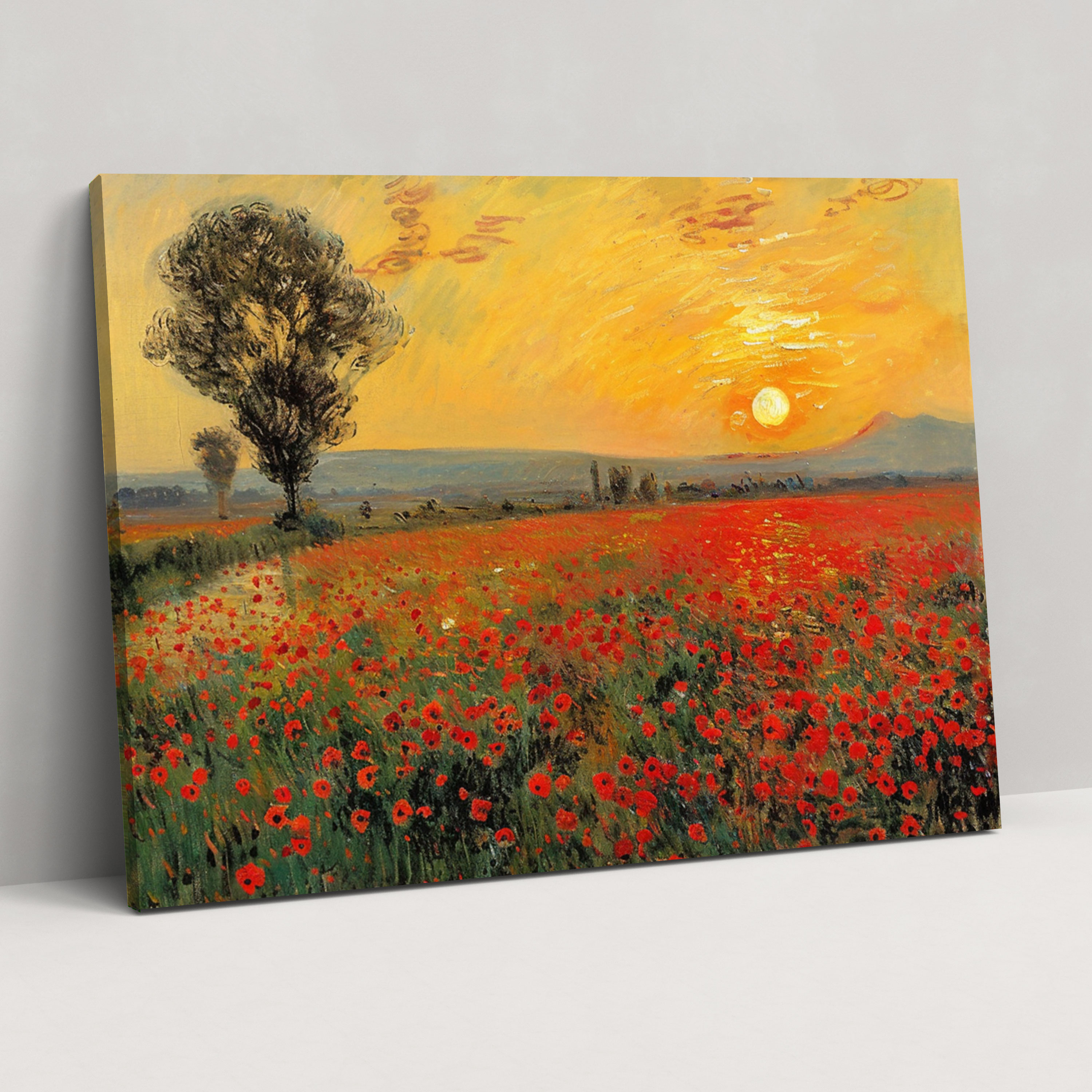 Claude Monet Gelincik Tarlası Günbatımı Duvar Sanatı - Kanvas Tablo Ev Dekorasyonu