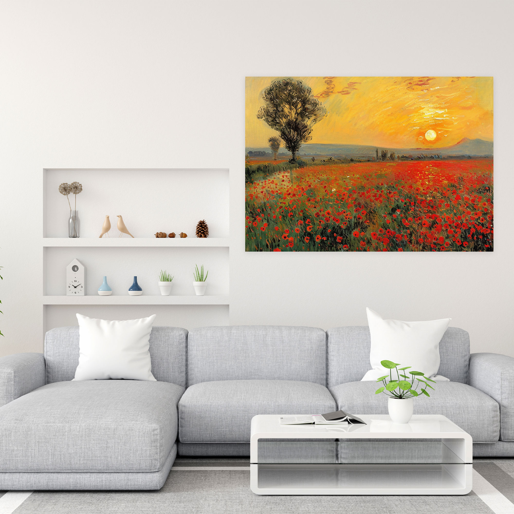 Claude Monet Gelincik Tarlası Günbatımı Duvar Sanatı - Kanvas Tablo Ev Dekorasyonu