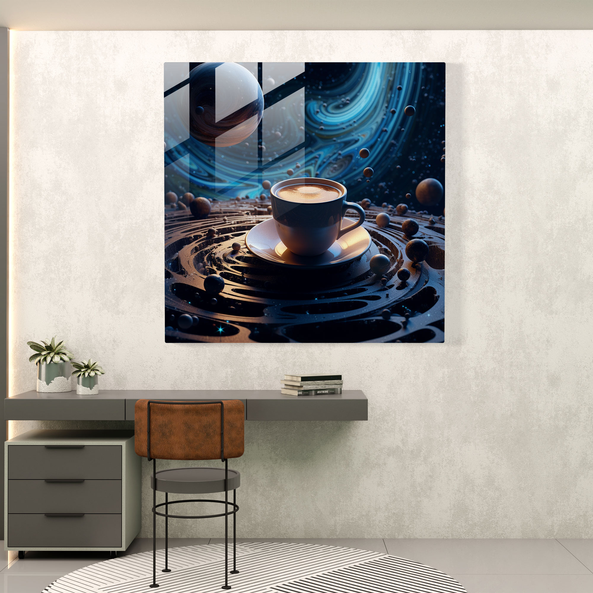 Celestial Coffee Surreal Glass Print - Coffee, Celestial Coffee Surreal Glass Print, Celestial Bodies, Glass Art