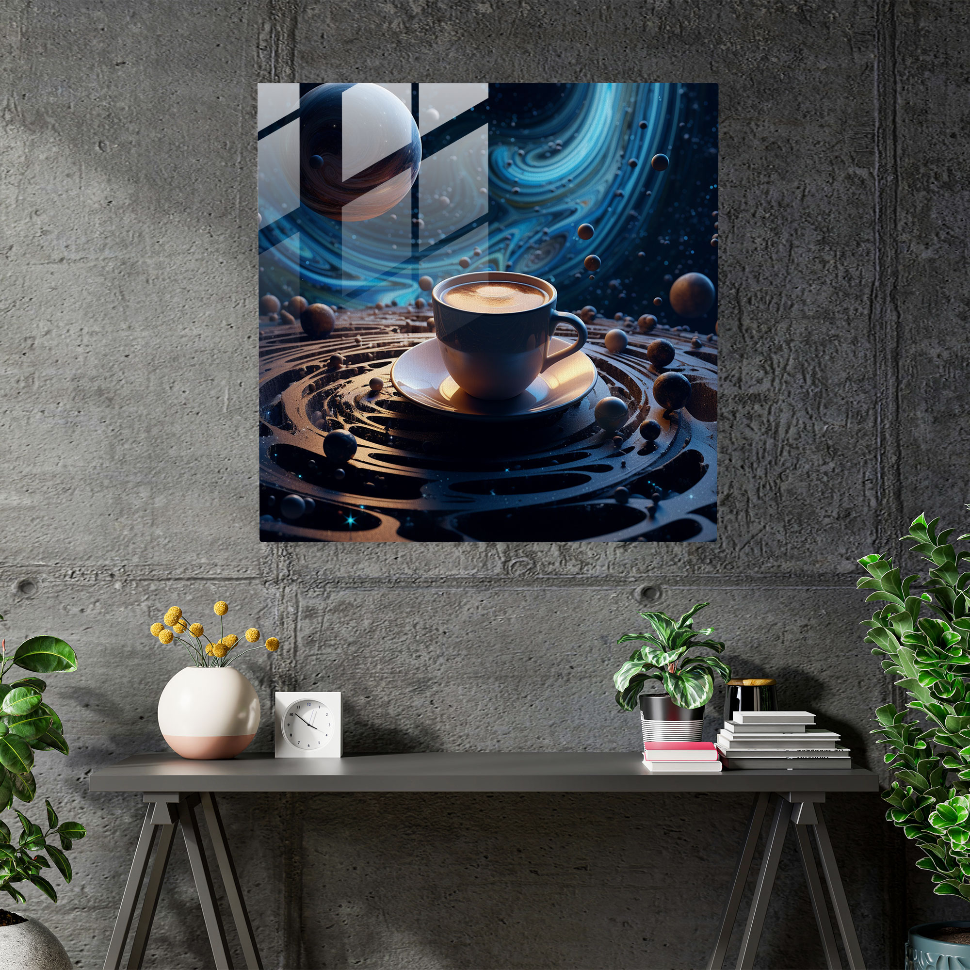 Celestial Coffee Surreal Glass Print - Coffee, Celestial Coffee Surreal Glass Print, Celestial Bodies, Glass Art