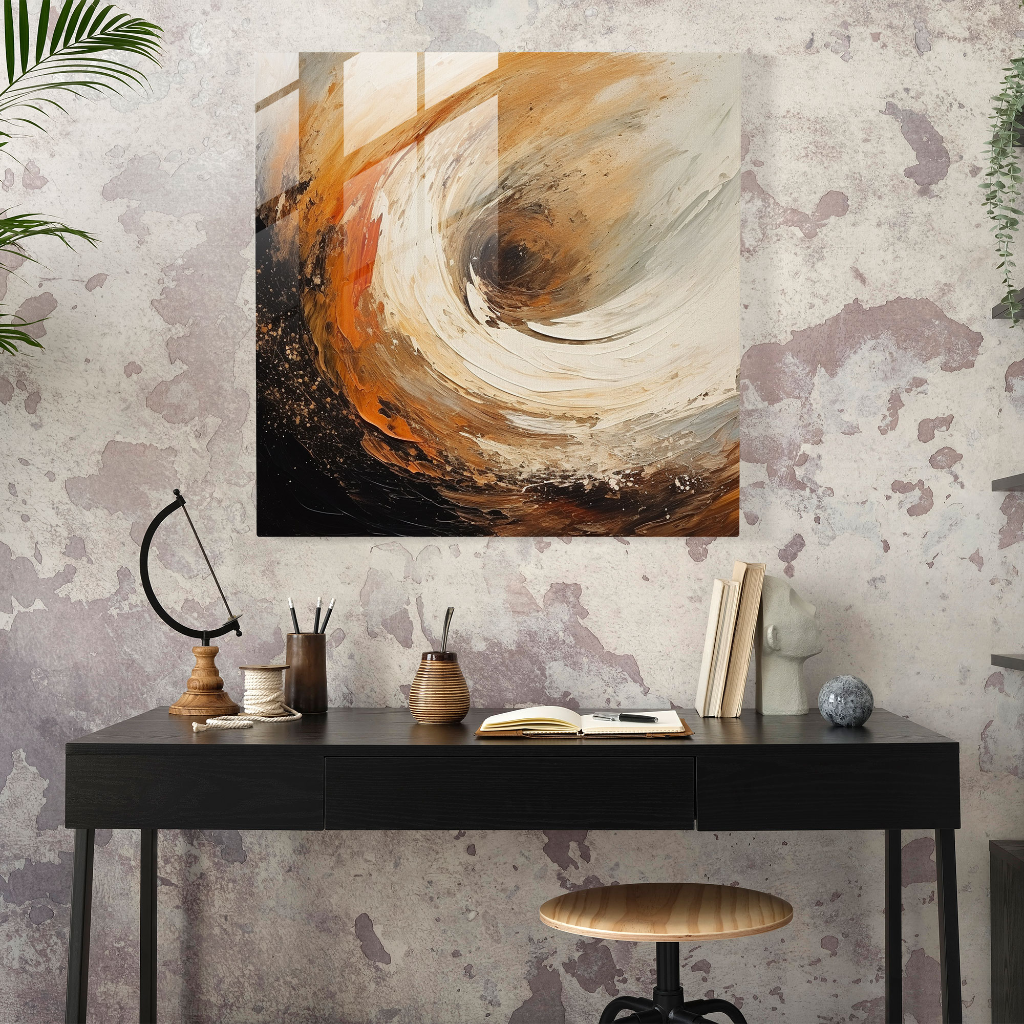 Kahve Desenli Soyut Cam Tablo - Ev Dekorasyonu Soyut Kahve Desenli Cam Tablo Soyut İfadeci Sanat Eseri
