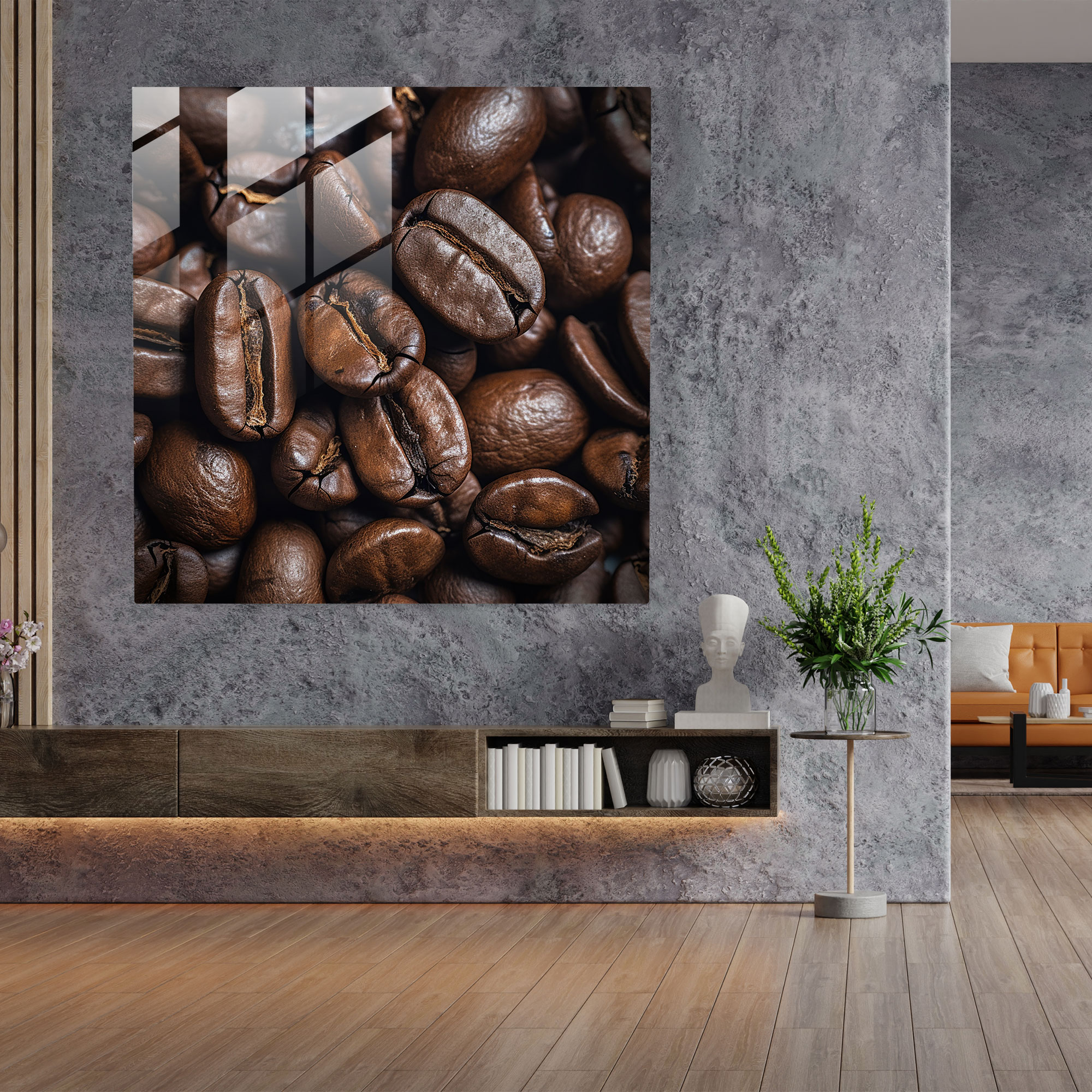 Kahve Çekirdekleri Cam Tablo - Kahve Cam Duvar Sanatı Detaylar Modern Fotoğraf