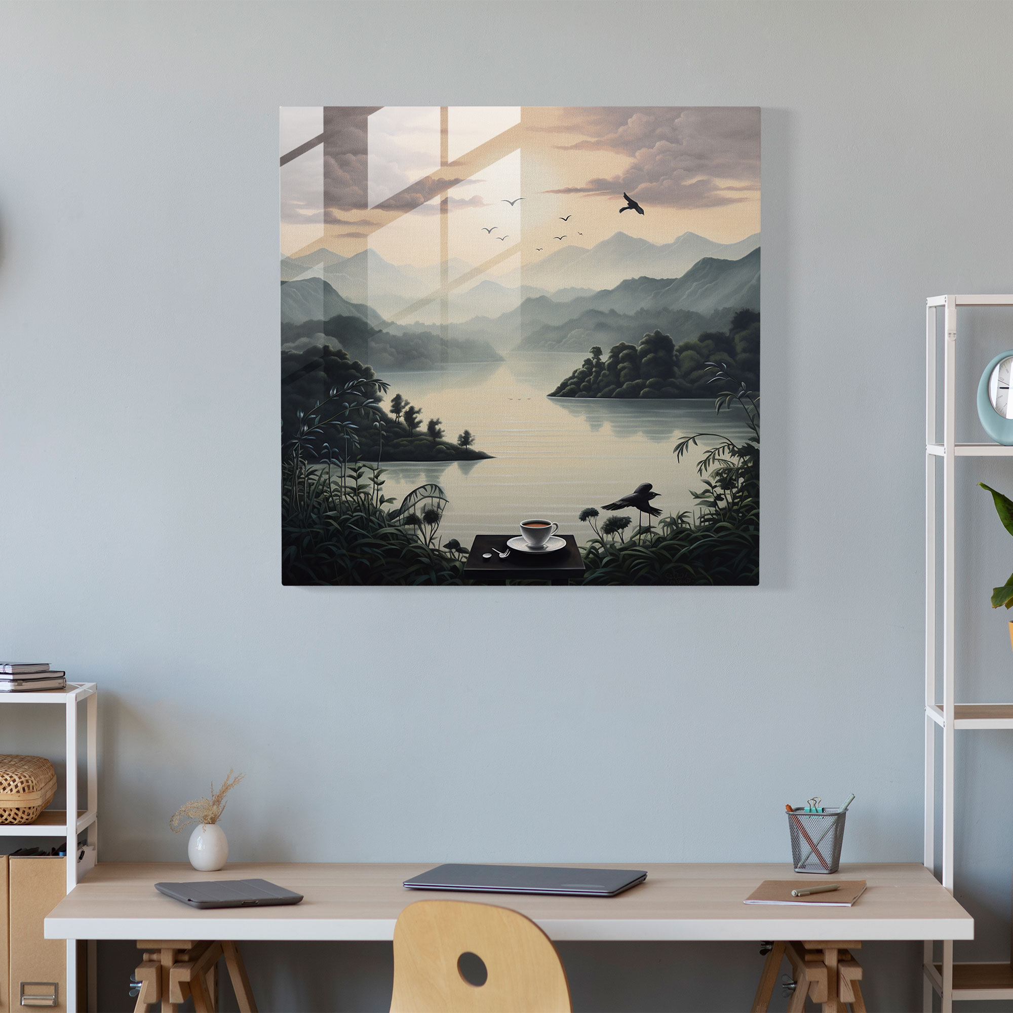 Coffee Landscape Glass Print - Coffee, Misty Mountains, Nature-Inspired Painting, Glass Art