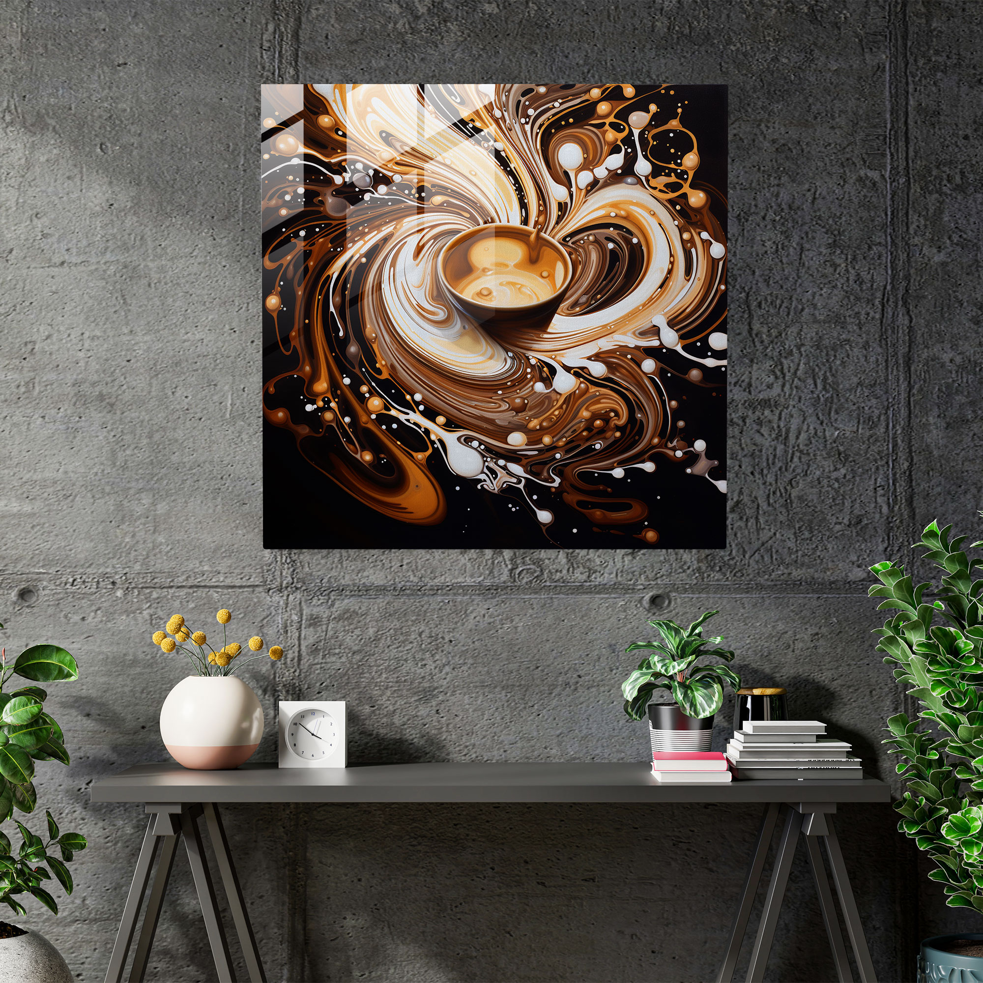 Coffee Abstract Oil Painting Glass Print - Coffee, Coffee Art, Wall Decoration, Home Decoration