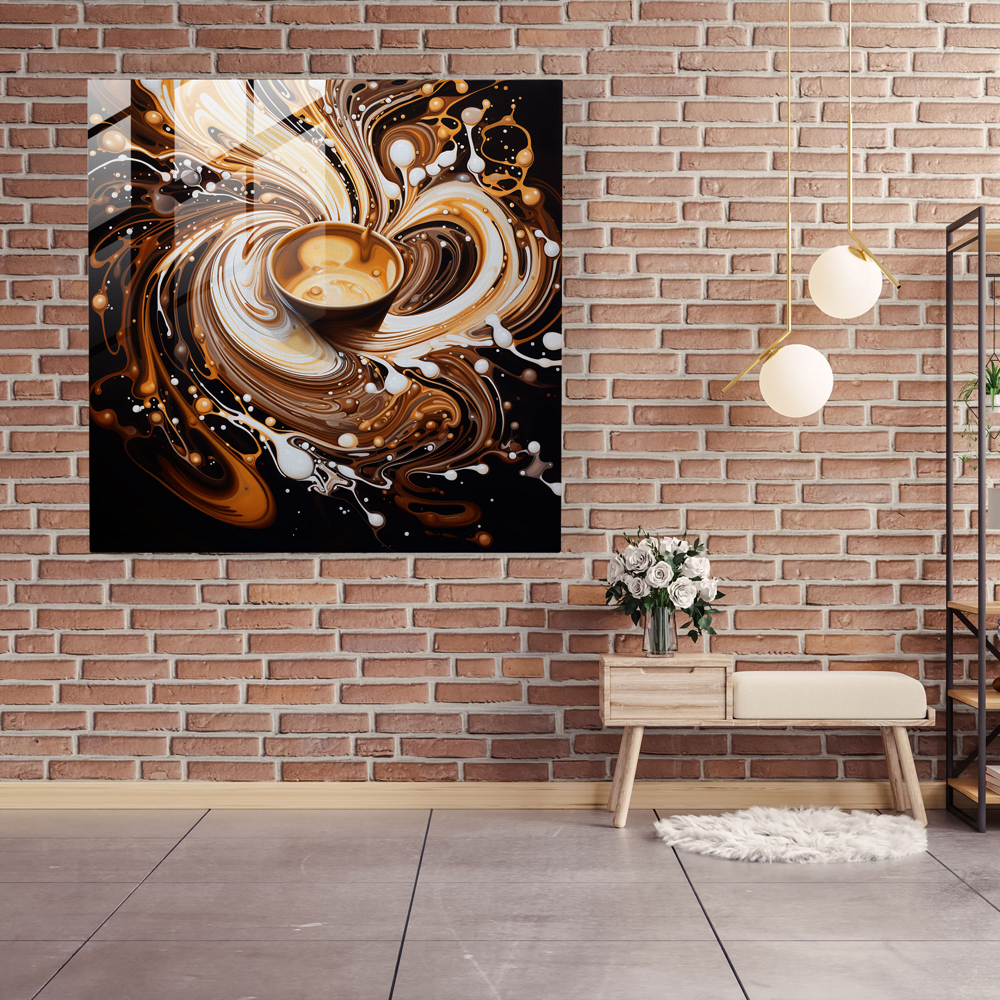 Coffee Abstract Oil Painting Glass Print - Coffee, Coffee Art, Wall Decoration, Home Decoration