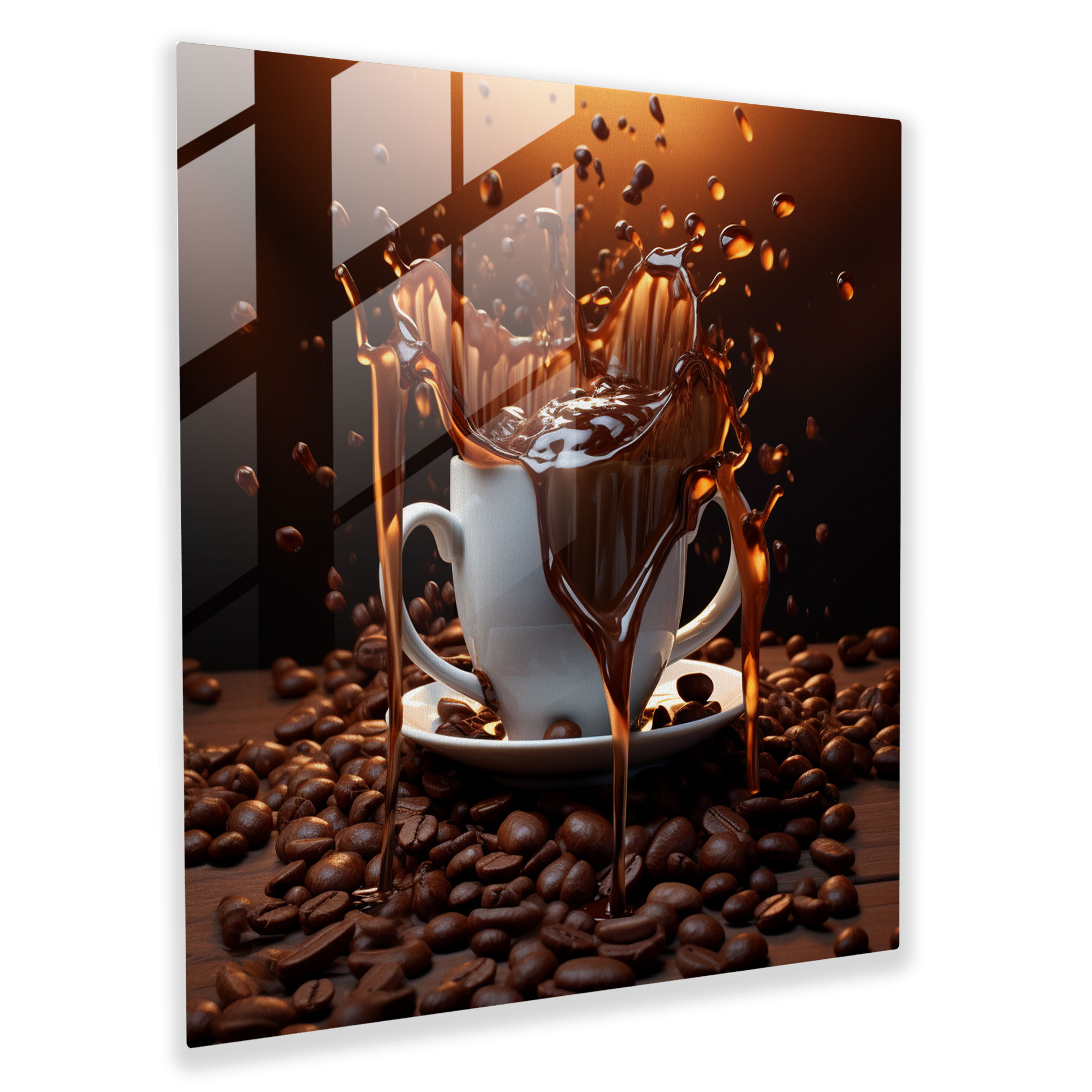 Melting Coffee Mug Glass Print - Coffee, Coffee Beans, Glass Art, Glass Wall Art
